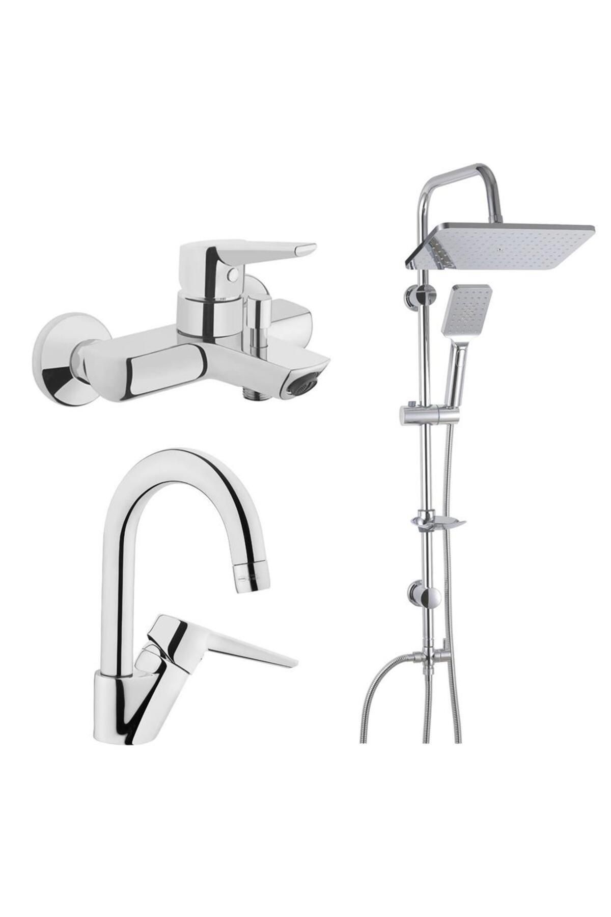 Artema Solid S Banyo Bataryası + Kuğu Lavabo Bataryası + Duxxa Mirage Duş Sistemi