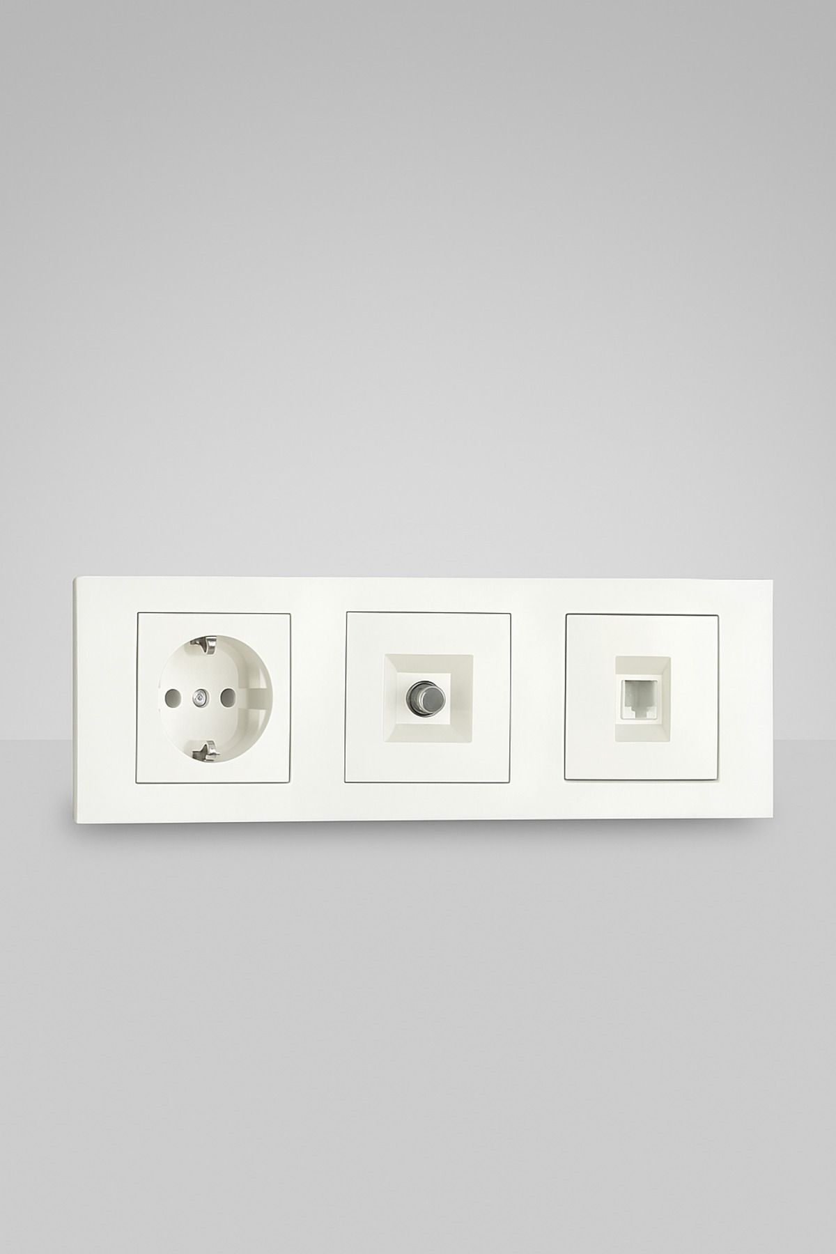 ga gözde aydınlatma-Ovivo Grano White Triple Set Grounded Socket Tv Socket Numeris Rj45 Triple Frame Modular Mounting Compatible 1