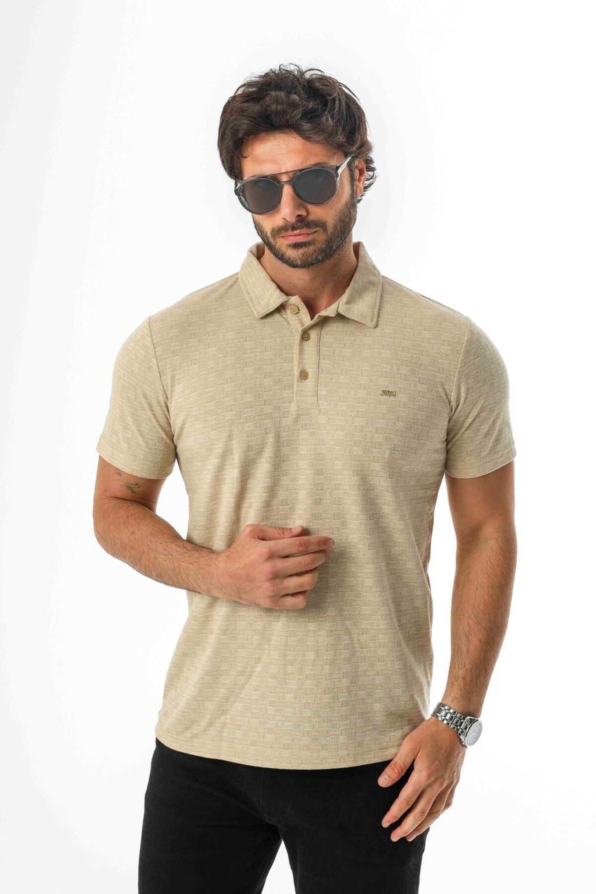 Tony Montana Polo Yaka Düğmeli Erkek Keten T-Shirt-KT-1001