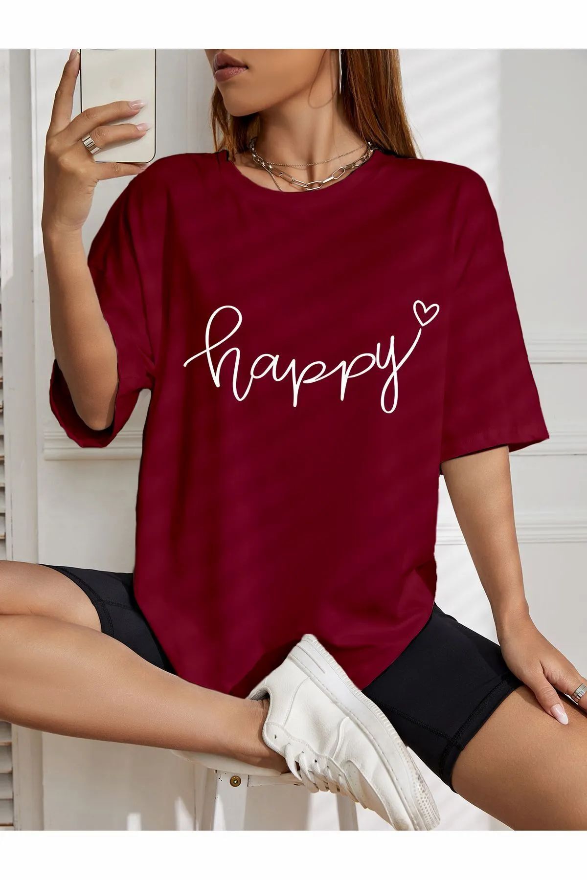 ship master versize happy baskılı T-shirt