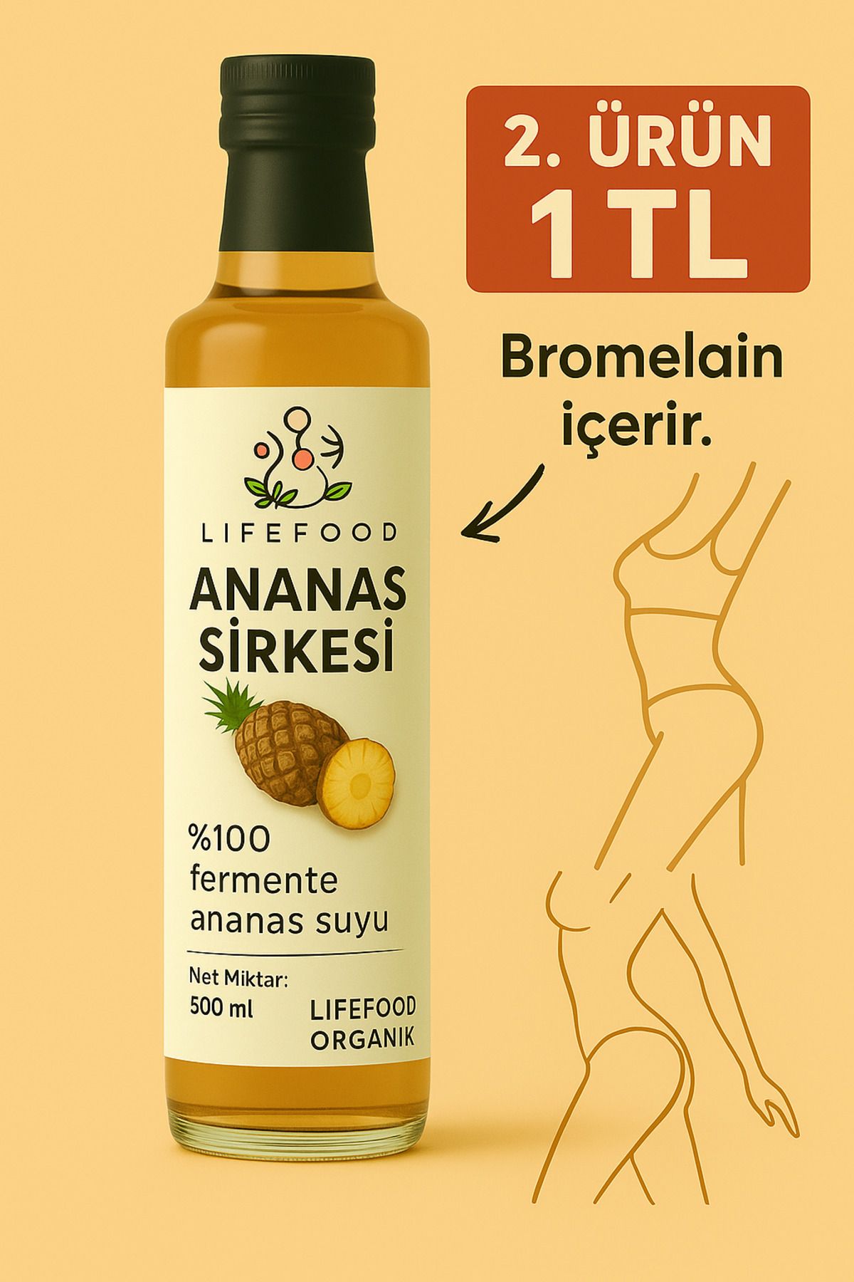 LifeFood Ananas Sirkesi 500 ml Doğal Fermantasyon