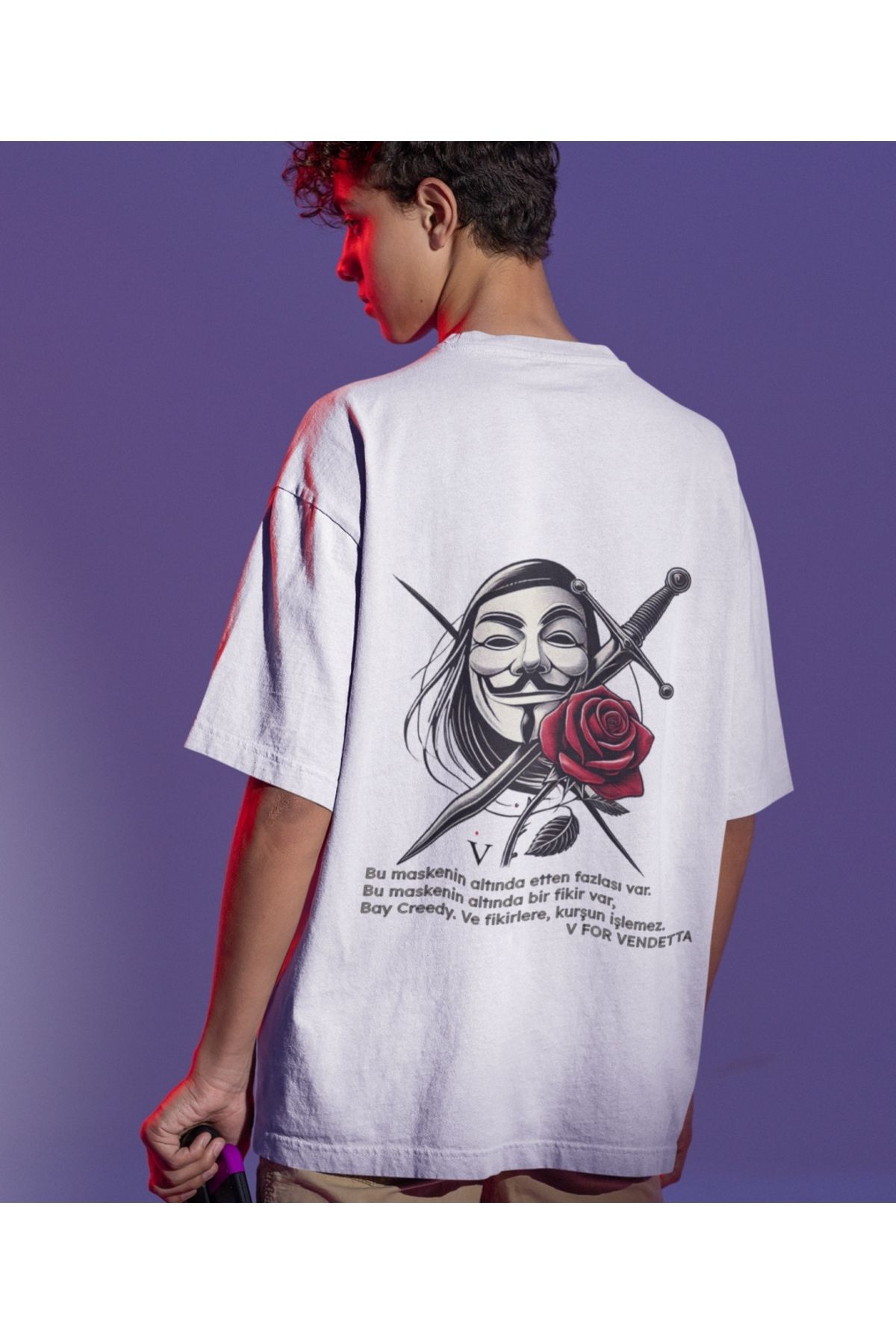 Terziligiyin V for Vendetta Baskılı Oversize Erkek Tişört