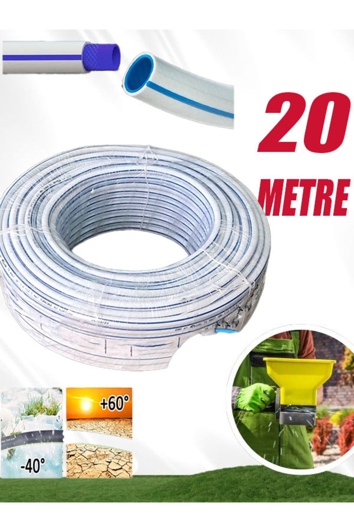 nublado Bahçe Hortumu 20 Metre 3 Katlı Kalın Sağlam Çeşme Su Sulama Hortum Araç Araba Yıkama 12.5 mm 1/2"