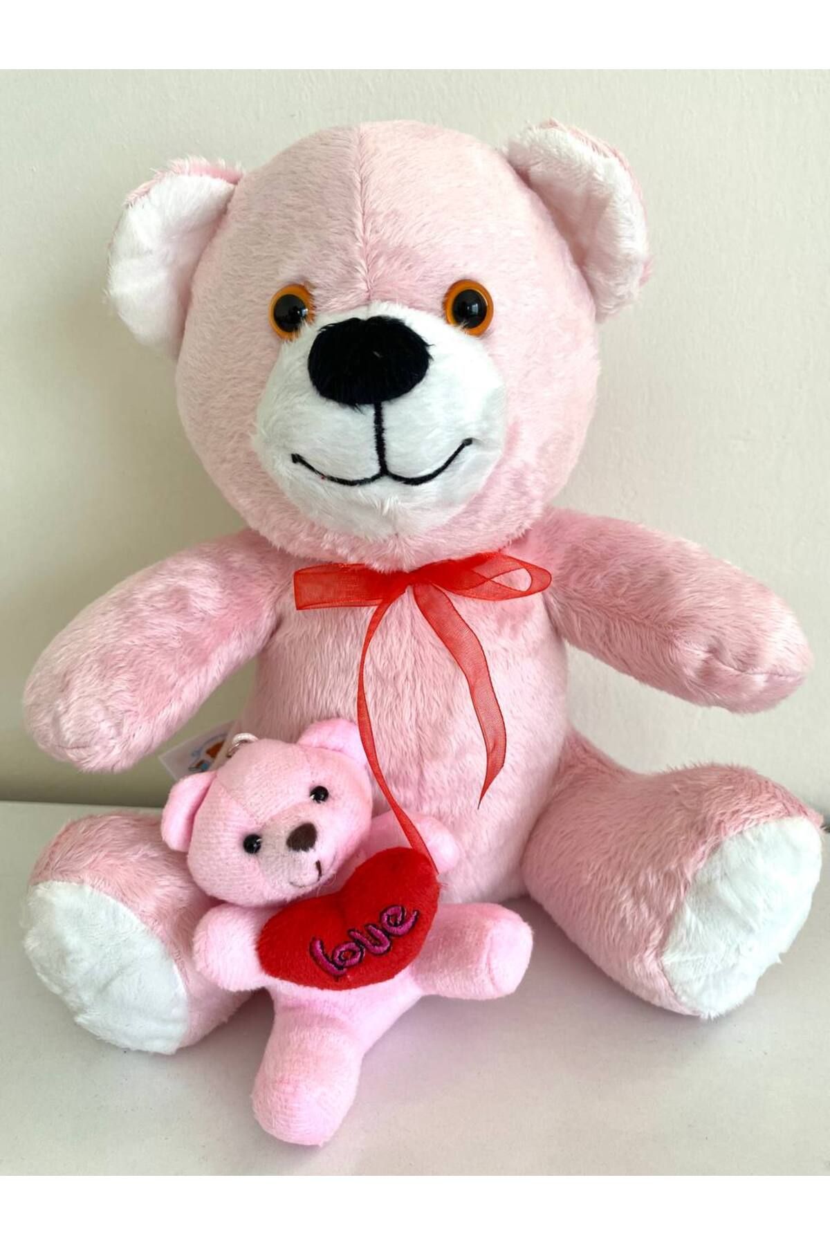 ayıcık Anne Kız Peluş Ayıcık Seti – Pembe Büyük Ayı & Kalpli Mini Oyuncak