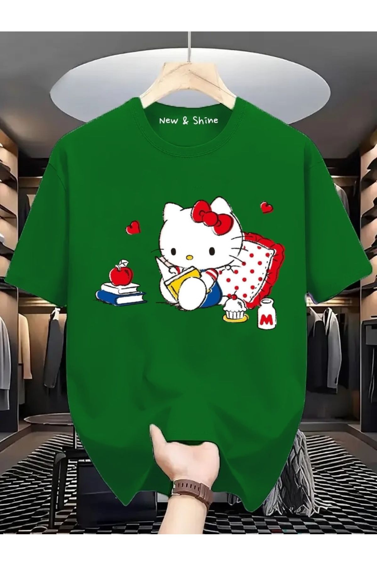 New Shine Hello Kitty Baskılı Büyük Beden Oversize T-Shirt