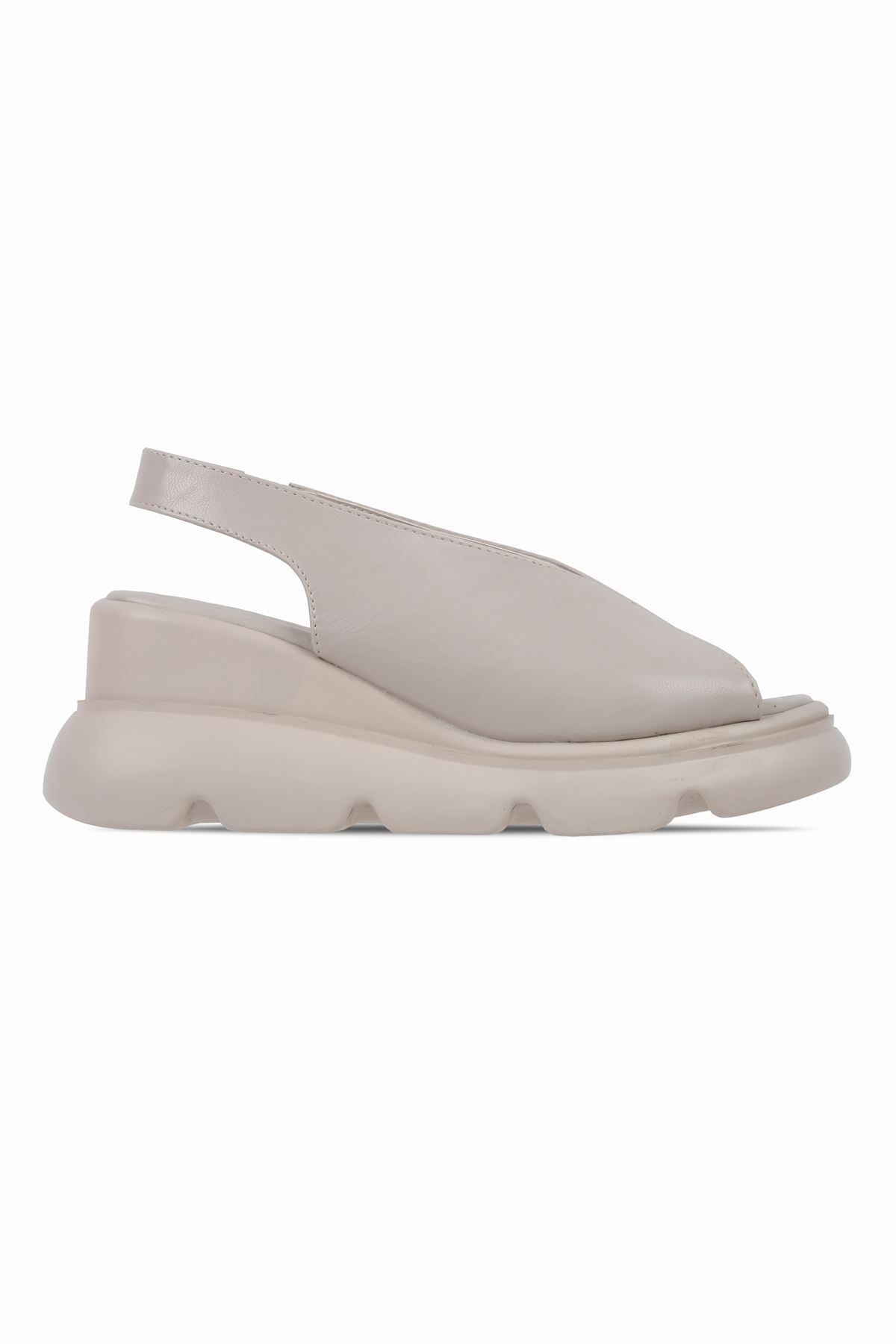 Lal Shoes & Bags Korpe Kadın Lastik Detaylı Yüksek Taban Sandalet-Krem