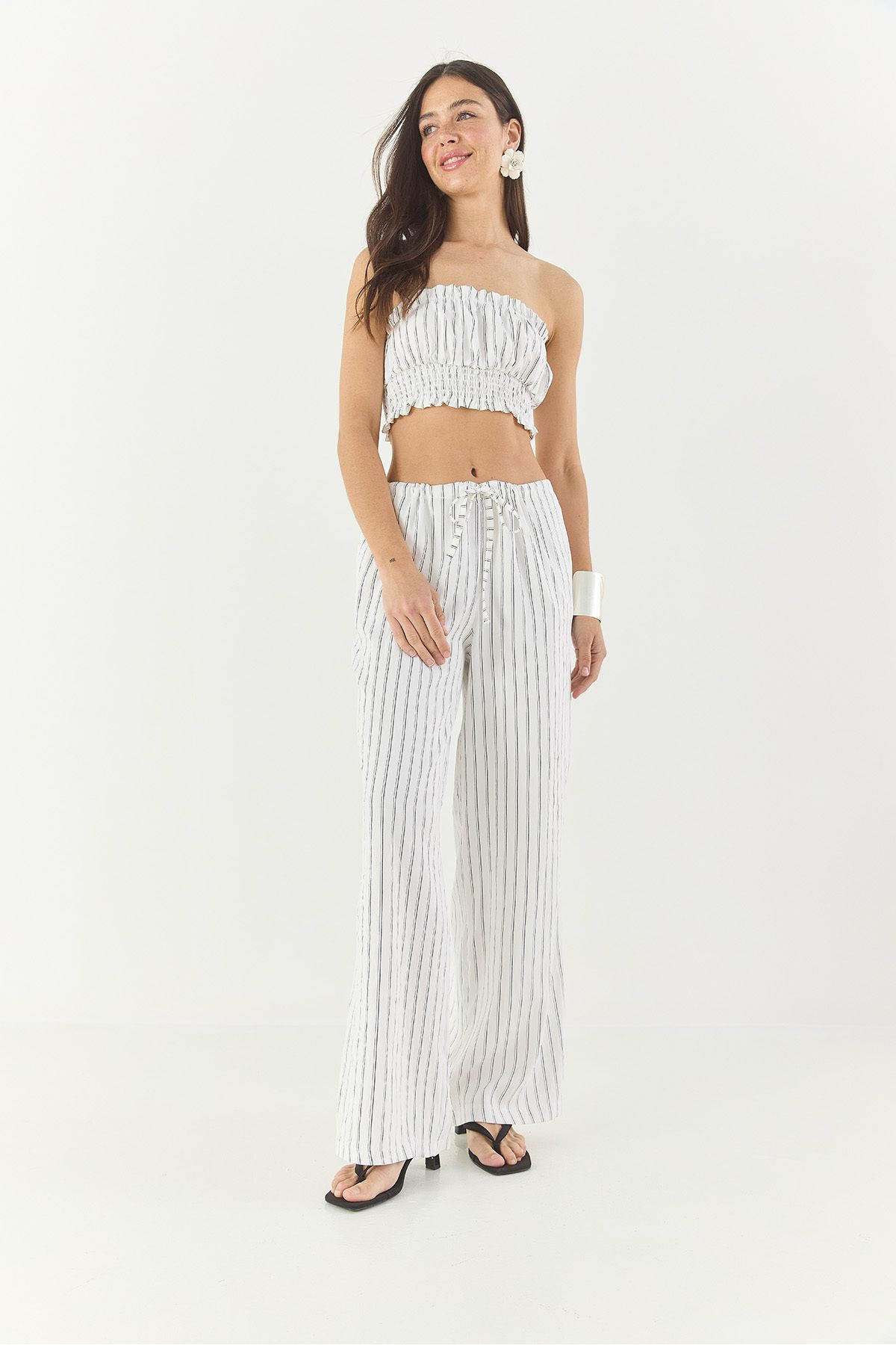 Bianco Lucci-Set de pantaloni largi, cu șnur, cu talie, cu detaliu Gipe, pentru femei, 60283262 4
