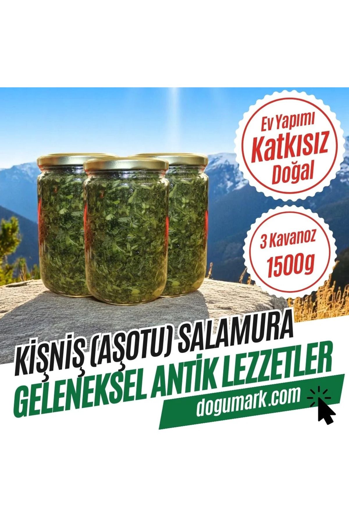 DoğuMark 3 Kavanoz (1500g) Katkısız Ev Yapımı Kişniş (Aşotu) Salamura - 3 Kavanoz (1500g)