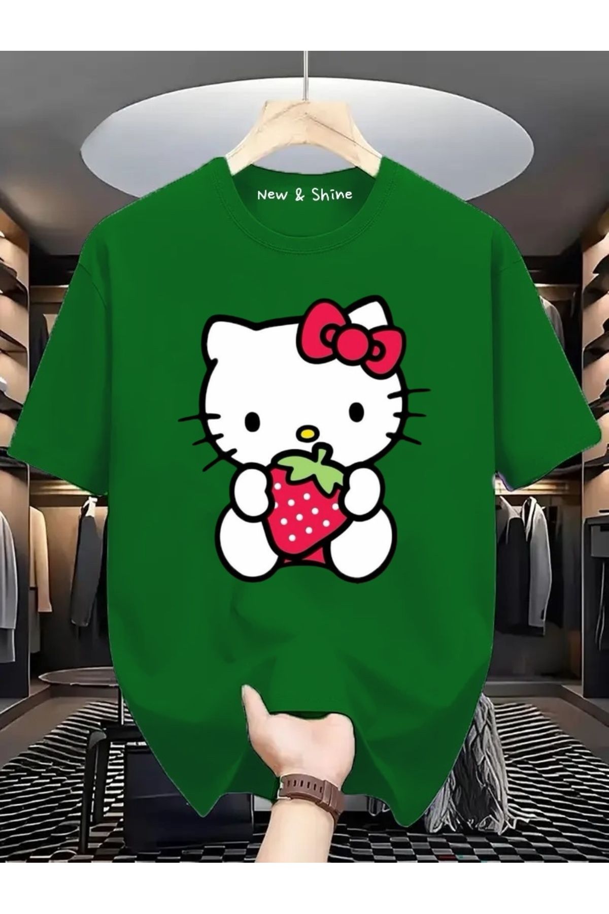 New Shine Hello Kitty Baskılı Büyük Beden Oversize T-Shirt