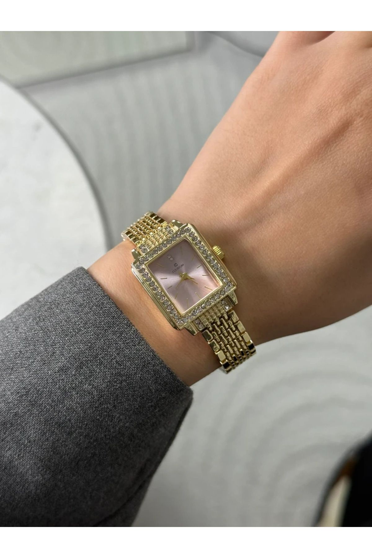 RoseandRoses Delona Yeni Sezon İnce Zincir Kordon Kadın Kol Saati Gold (Pembe Kadran)
