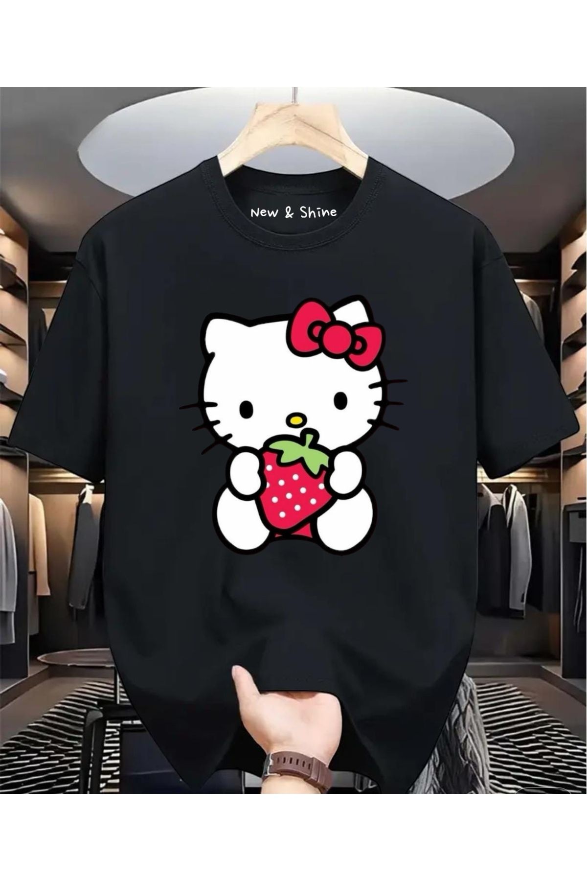New Shine Hello Kitty Baskılı Büyük Beden Oversize T-Shirt