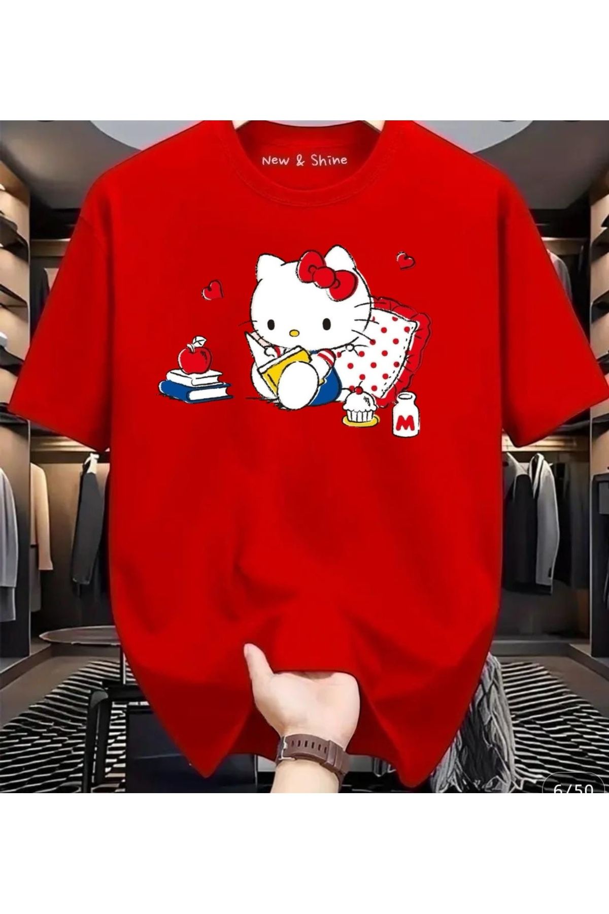 New Shine Hello Kitty Baskılı Büyük Beden Oversize T-Shirt