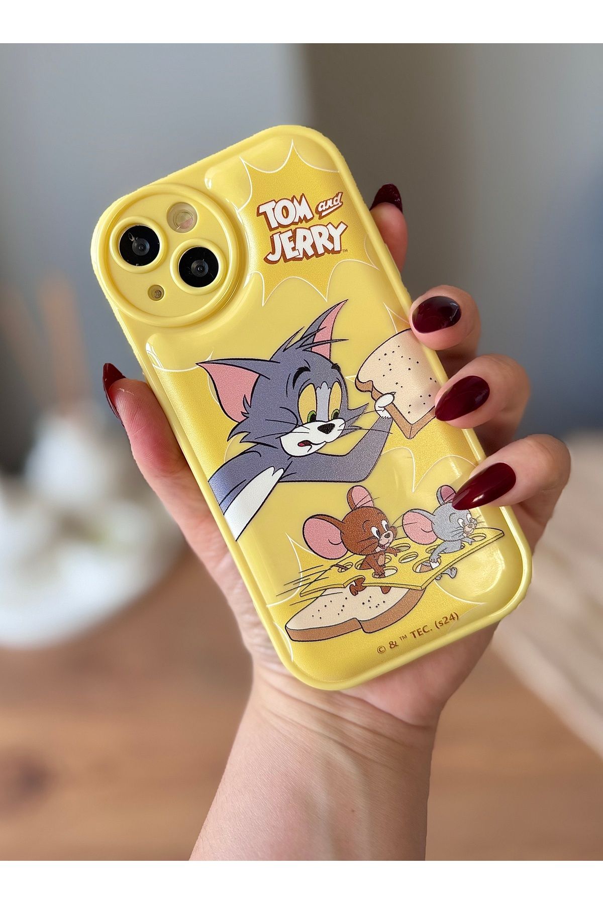 MirazTasarim IPHONE 13 SARI TOM VE JERRRY DESENLİ KILIF