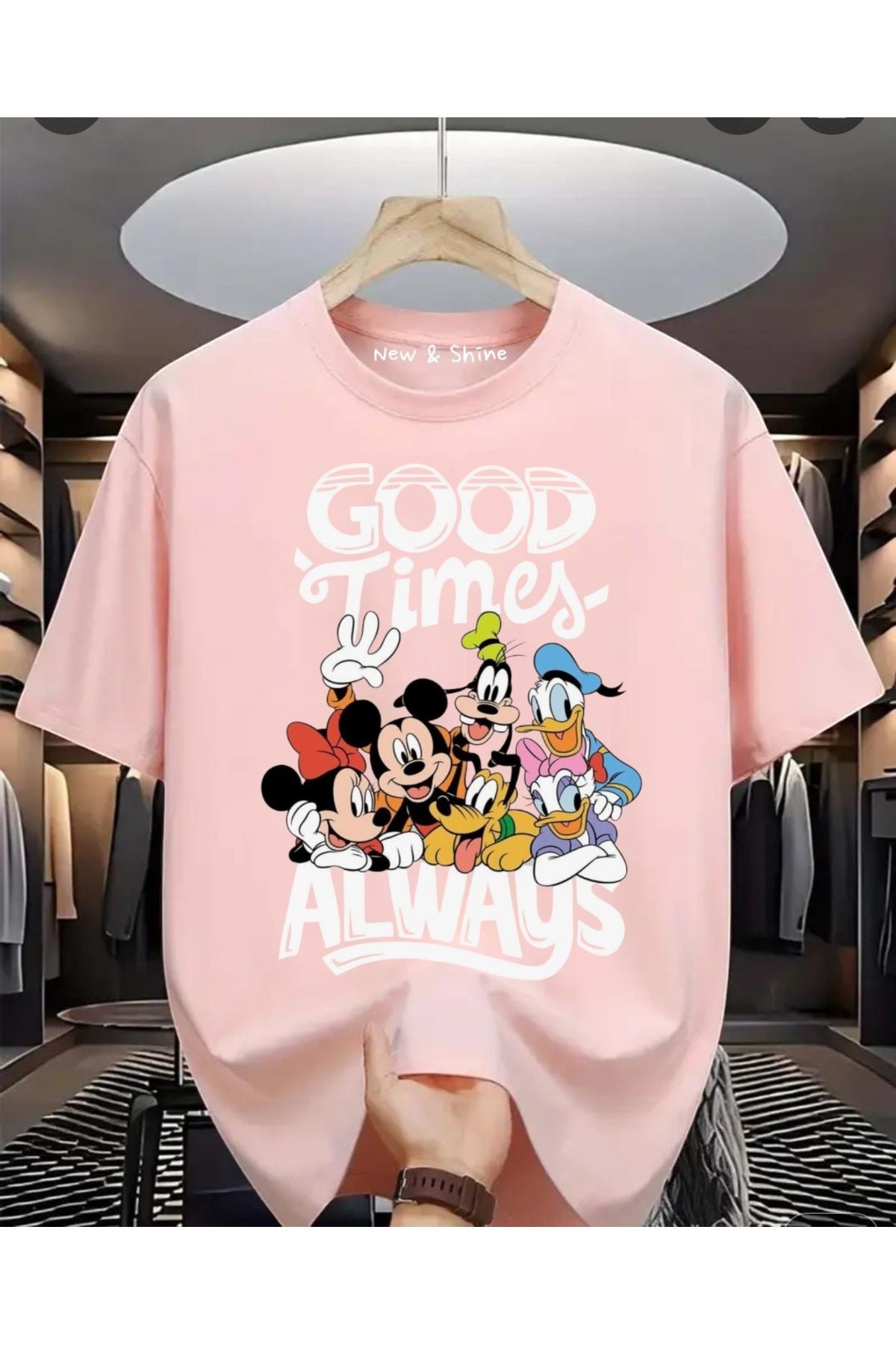New Shine Good Time Always Mickey Baskılı Oversize T-Shirt