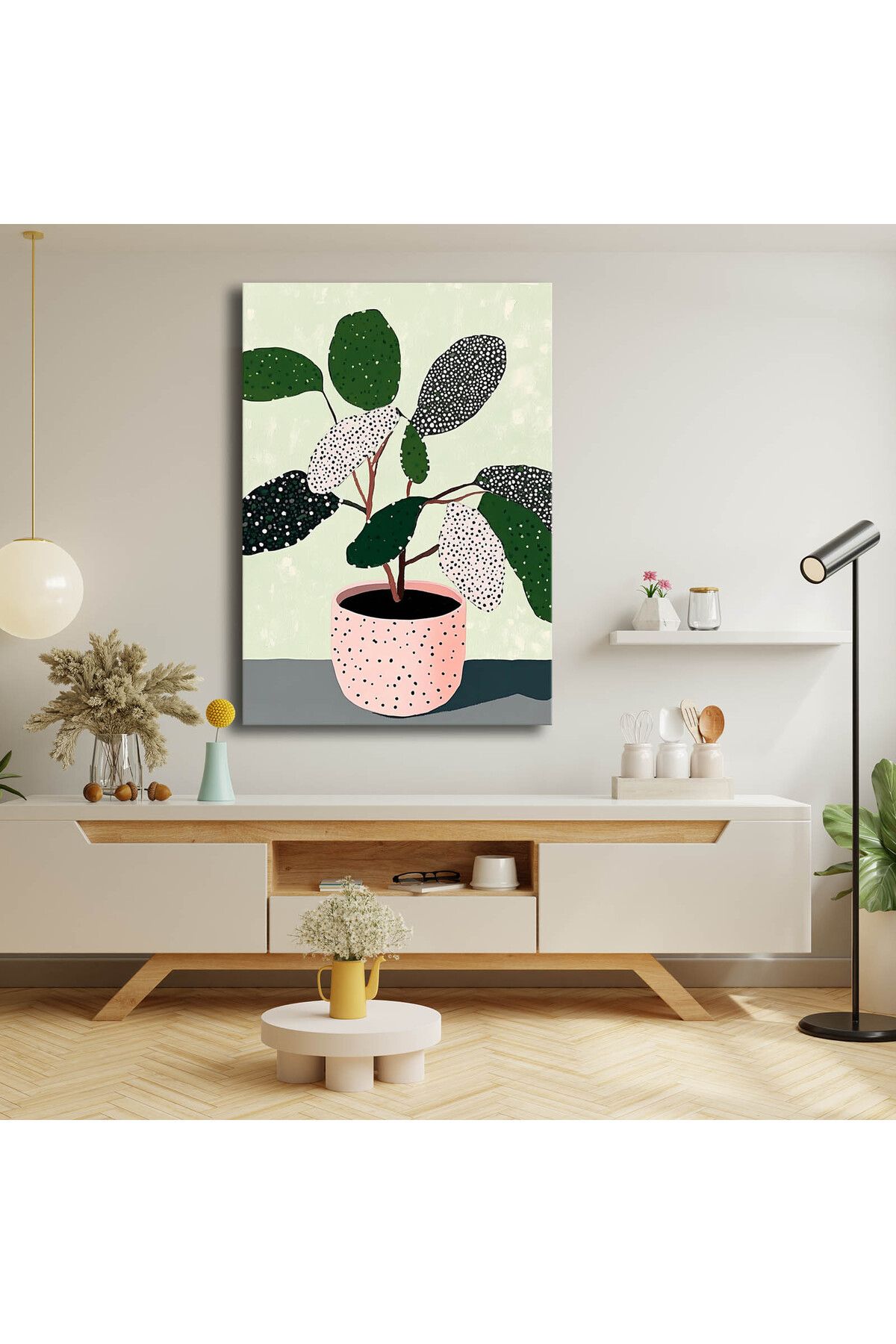 Özgül Grup 70x100 cm Dekoratif Canvas Tablo Saksıda İri Benekli Yapraklar