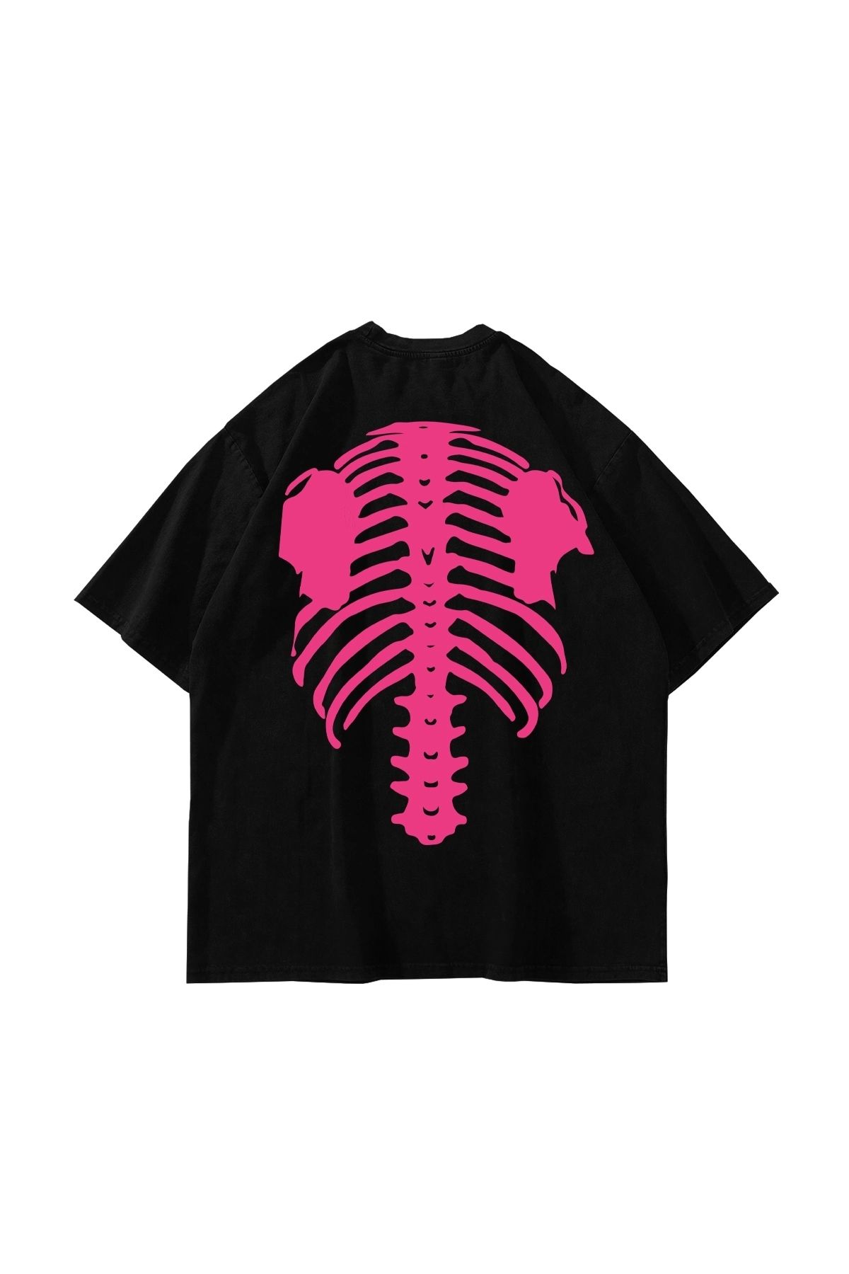 Sekizbiraltı Pink Ribcage Baskılı Oversize Unisex Siyah Tshirt