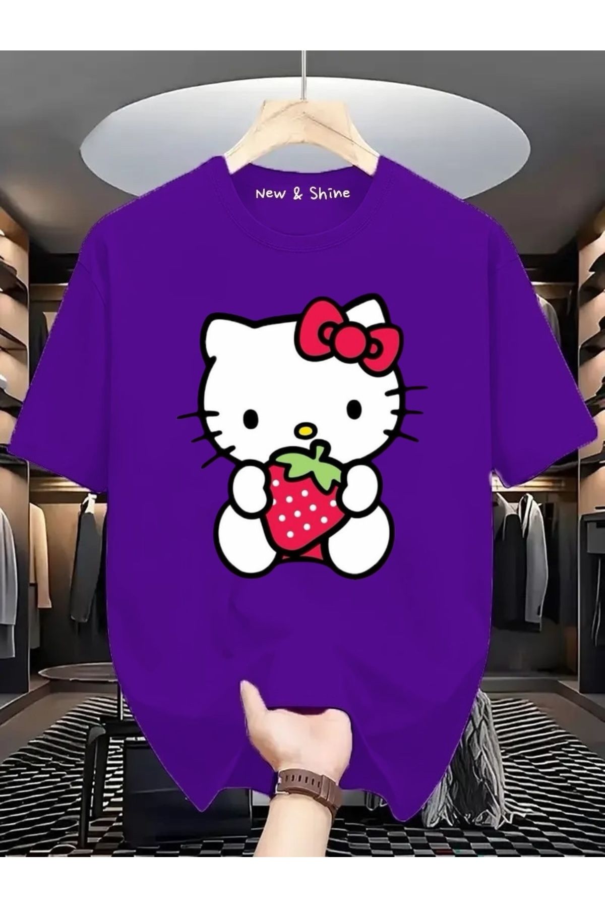 New Shine Hello Kitty Baskılı Büyük Beden Oversize T-Shirt