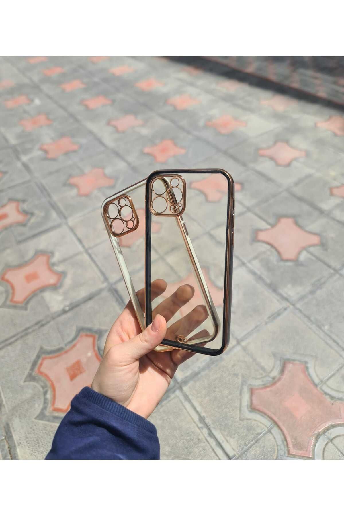 CEP-HANE Apple iPhone 12 Pro Kılıf Köşeli Gold Şeffaf Kapak