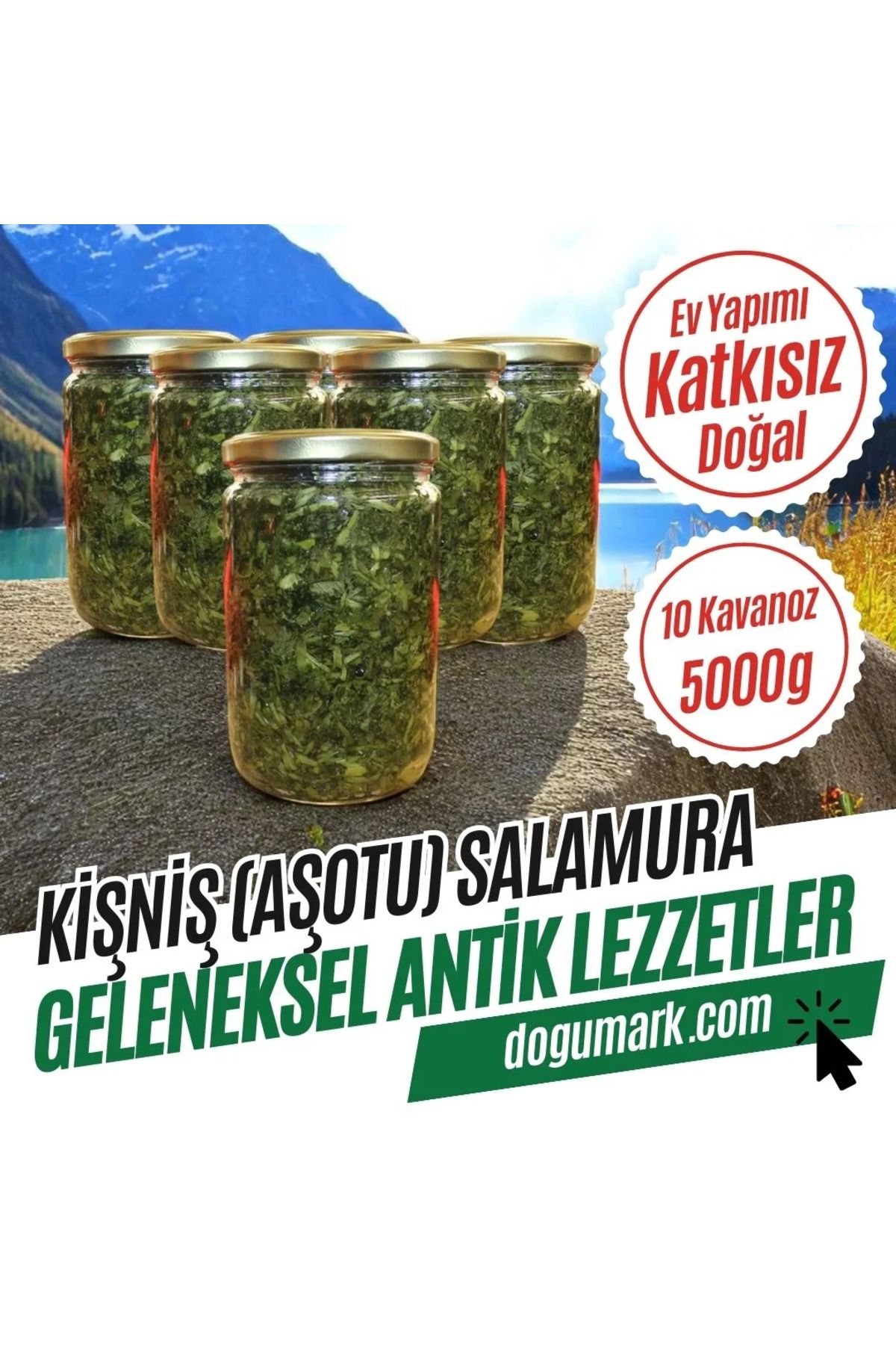 DoğuMark 10 Kavanoz (5000g) Katkısız Ev Yapımı Kişniş (Aşotu) Salamura - 10 Kavanoz (5000g)