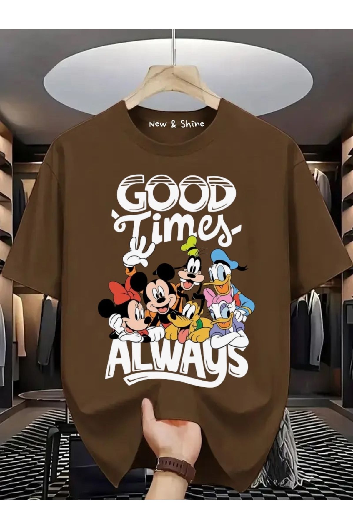 New Shine Good Time Always Mickey Baskılı Büyük Beden Oversize T-Shirt