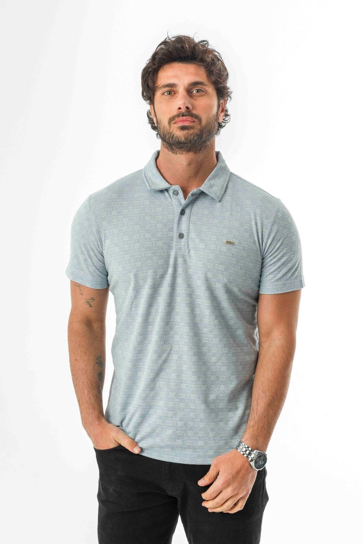 Tony Montana Polo Yaka Düğmeli Erkek Keten T-Shirt-KT-1001