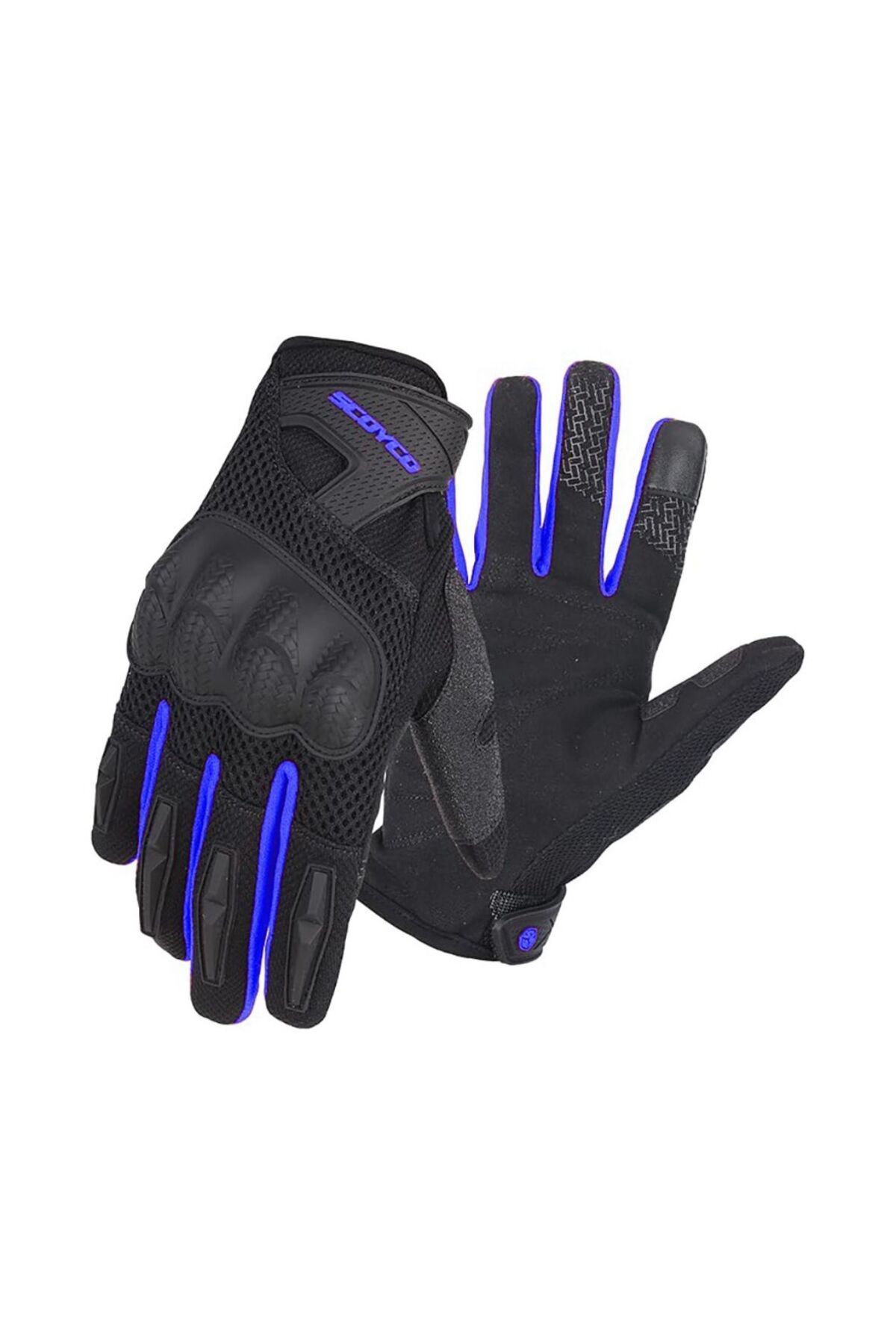 MOTOANL Motosiklet Yazlık Eldiven Darbe Emici Koruma Fileli Mesh Kumaş Tel Dokunmatik Motor Eldiveni Blue