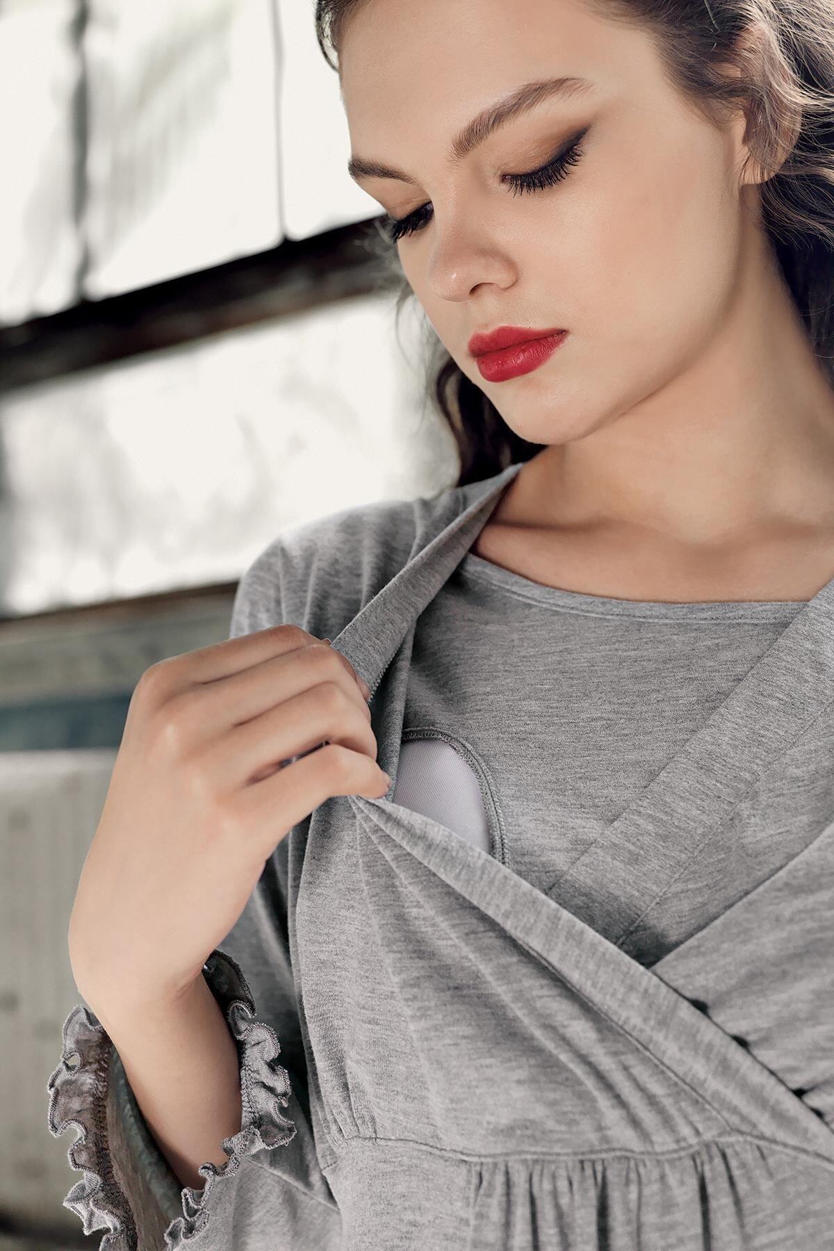 Artış Kadın Uzun Kollu Esnek Pamuklu Kumaş Hamile Pijama Takımı 13201 fotoğrafı 4 (önizleme)