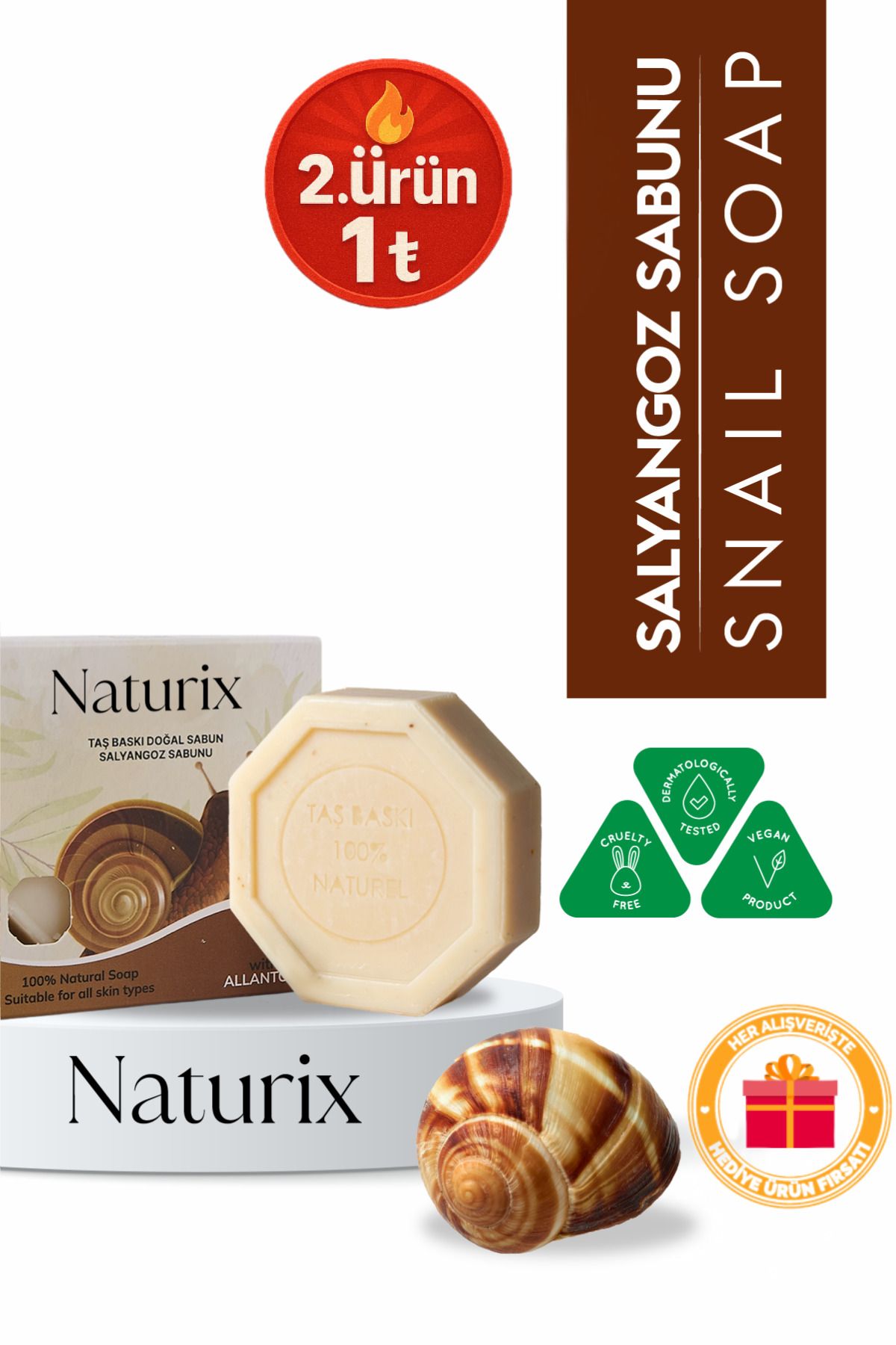 Naturix Salyangoz Özlü Taş Sabun Yenileyici ve Sebum Dengeleyici Cilt Bakımı - 125 gr