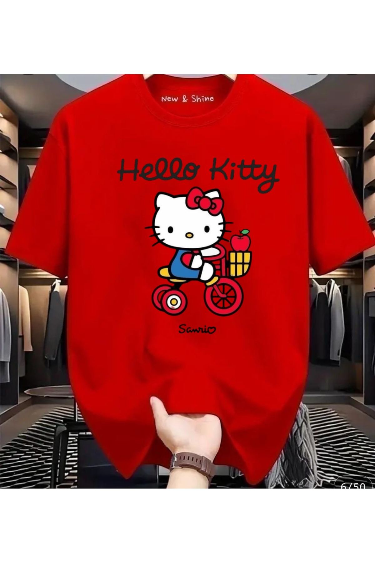 New Shine Hello Kitty Baskılı Büyük Beden Oversize T-Shirt