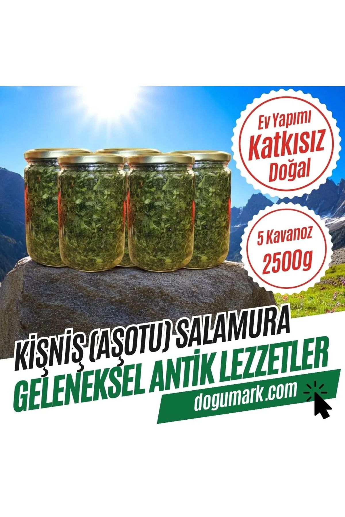DoğuMark 5 Kavanoz (2500g) Katkısız Ev Yapımı Kişniş (Aşotu) Salamura - 5 Kavanoz (2500g)
