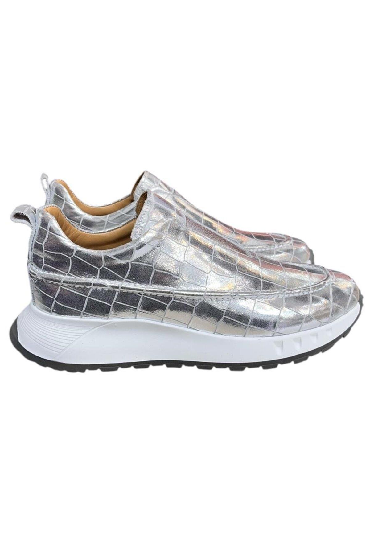 TUFAN SHOES Lame Hakiki Deri Krokodil Desen Comfort Taban Sneaker