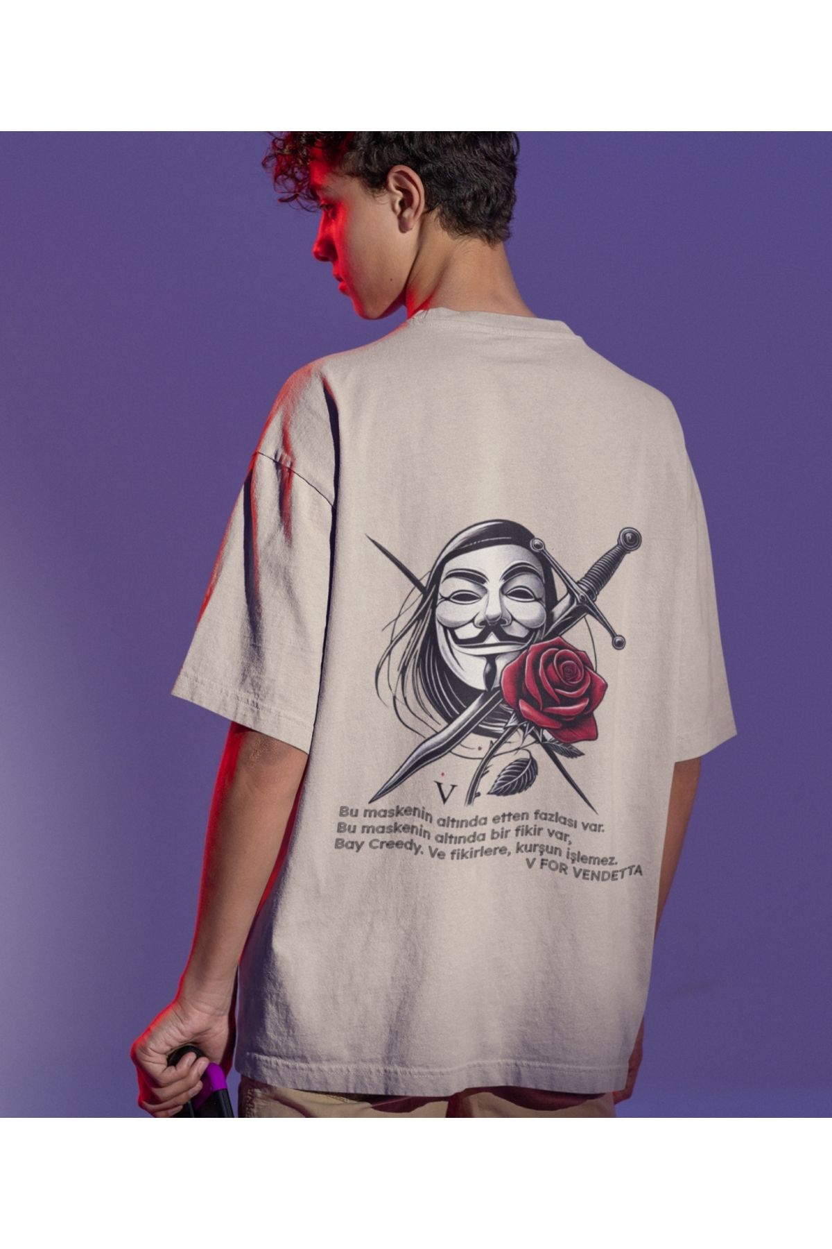 Terziligiyin V for Vendetta Baskılı Oversize Erkek Tişört