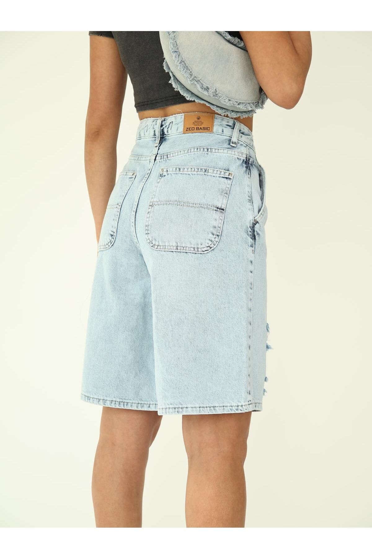 Zeo Basic-Ice Wash Ripped Denim Shorts 7
