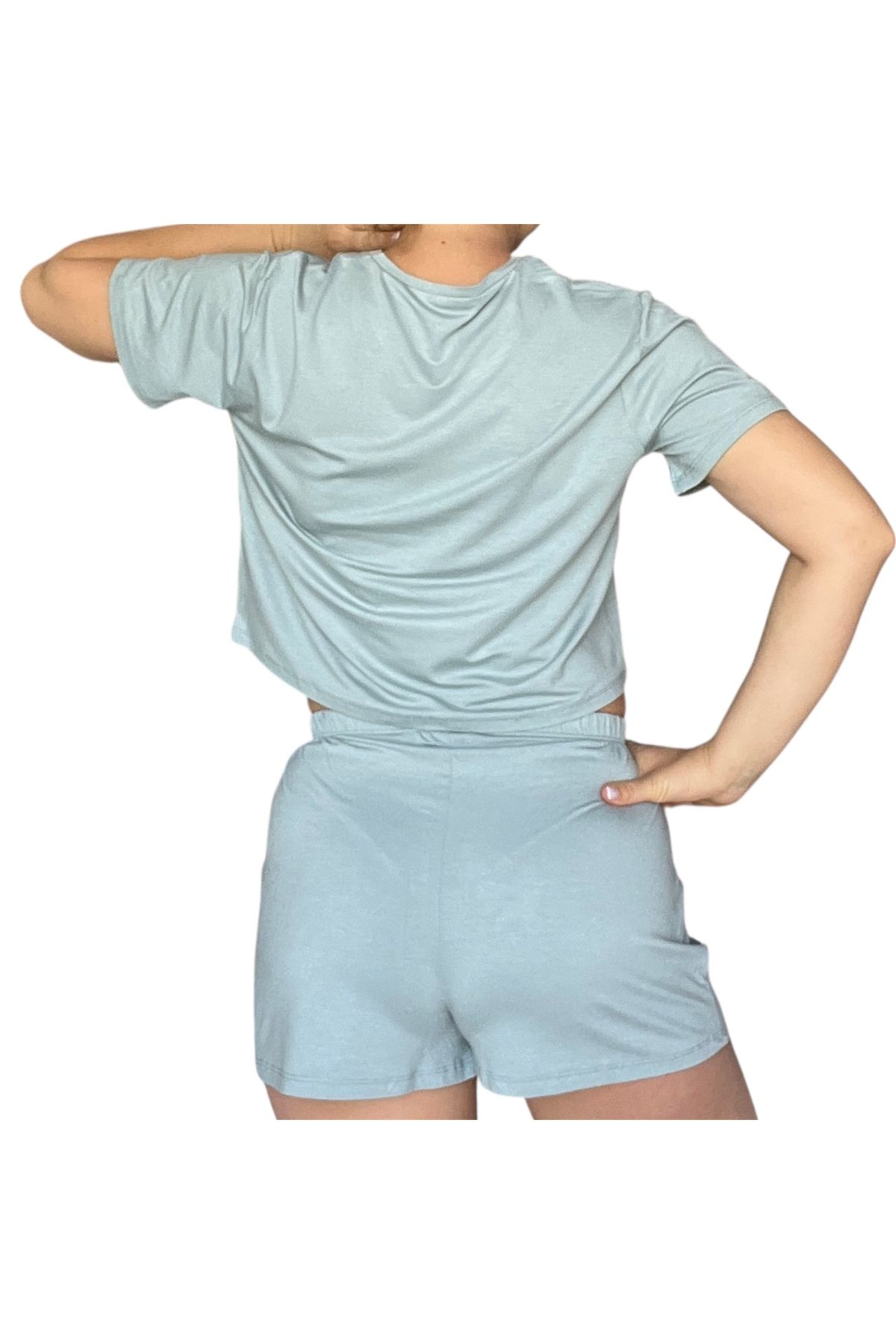 Merlot-T-Shirt Shorts Knitted Pajama Set 5