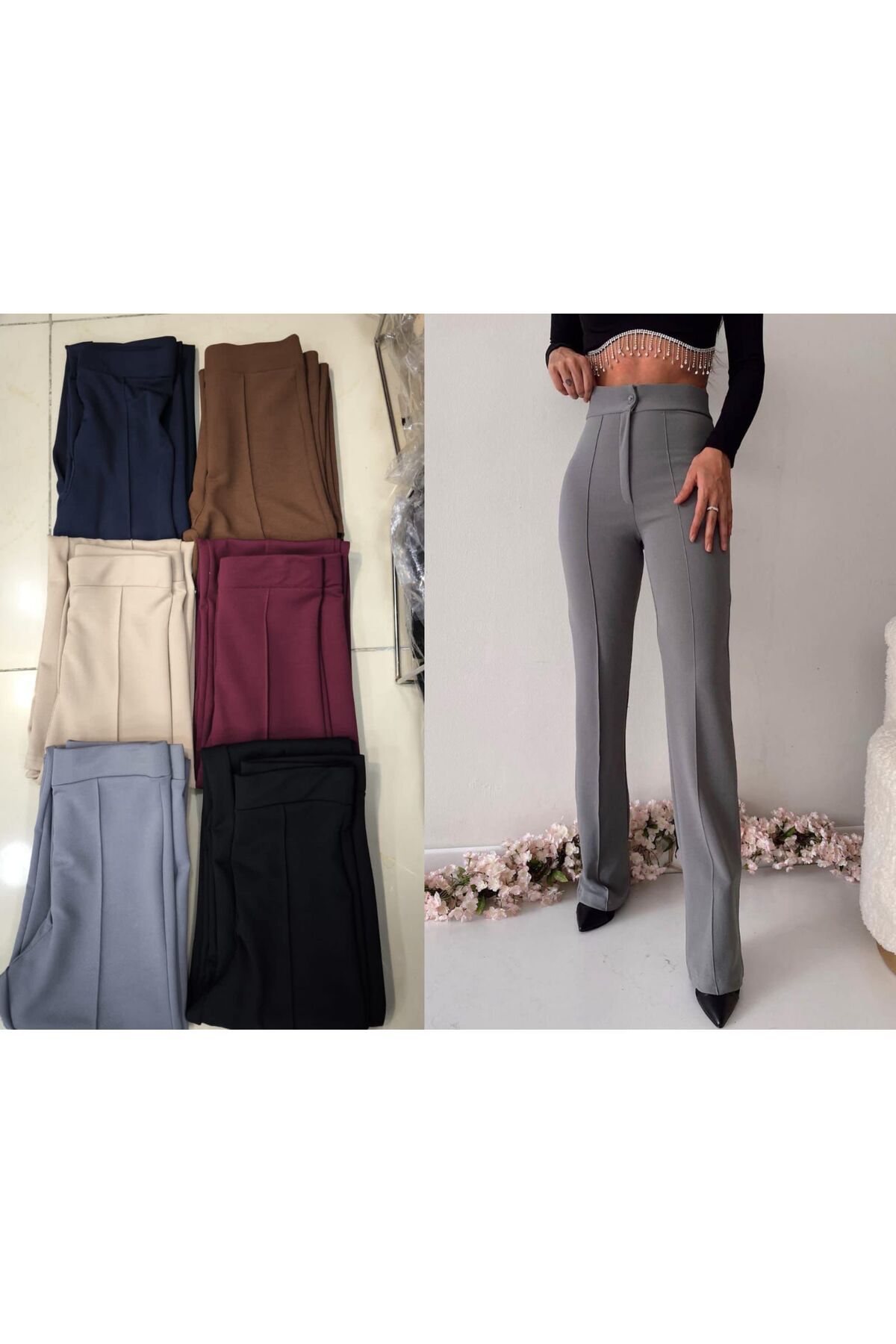 RENK RENK OUTLET DÜĞMELİ ÇIMALI PANTOLON