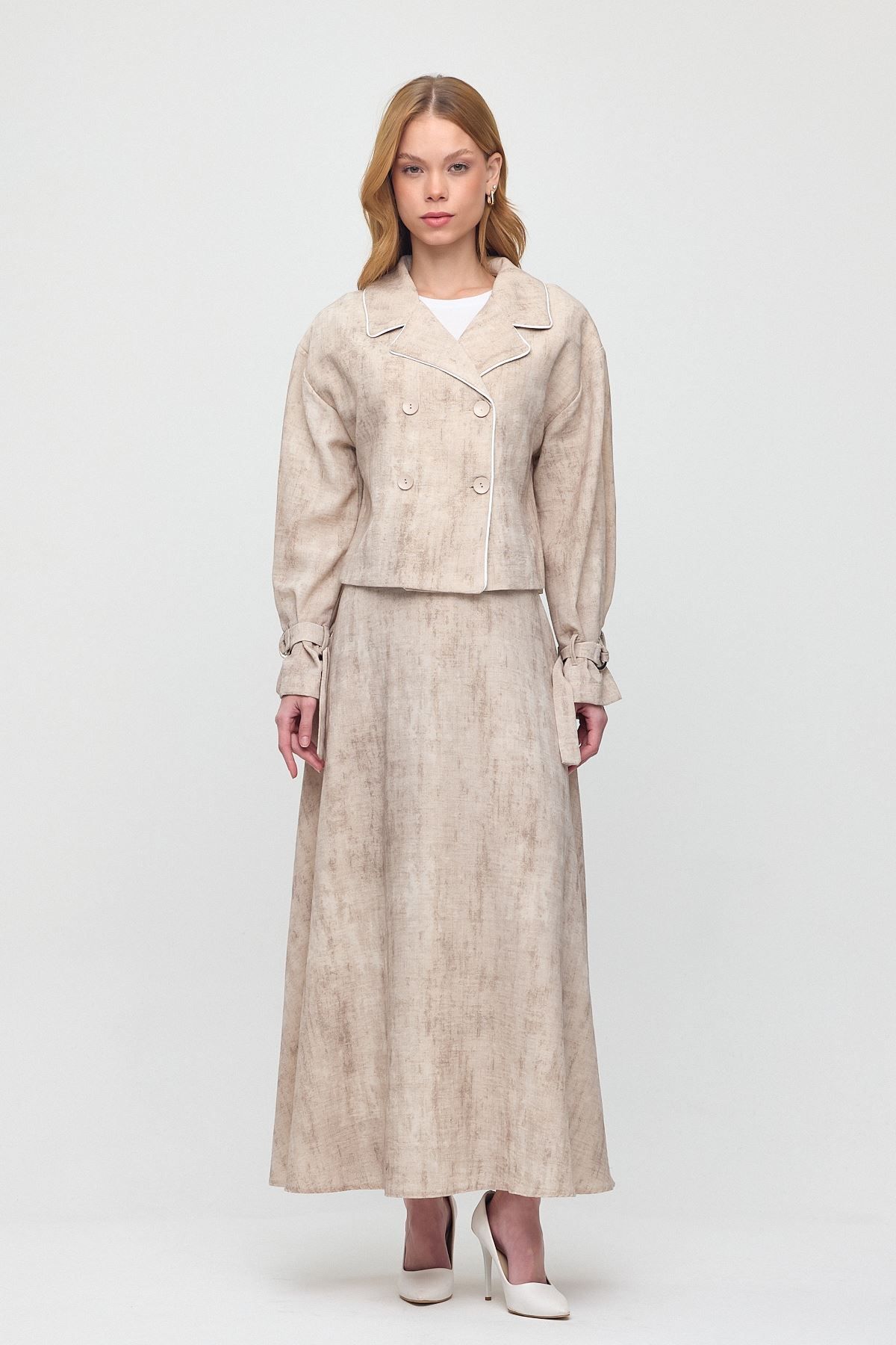 İrva Tesettür Monche Etekli Oversize Batik Desenli Takım