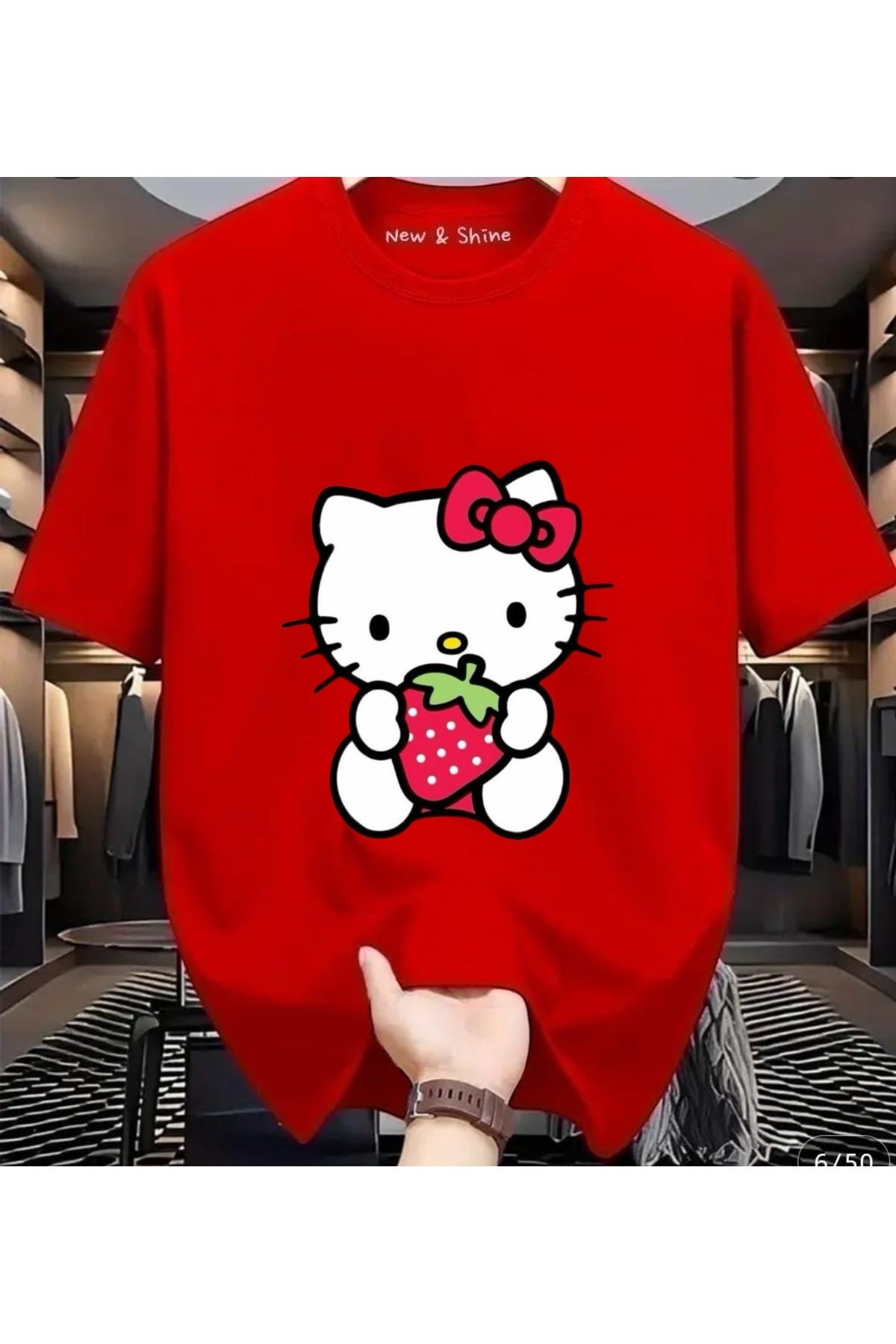 New Shine Hello Kitty Baskılı Büyük Beden Oversize T-Shirt