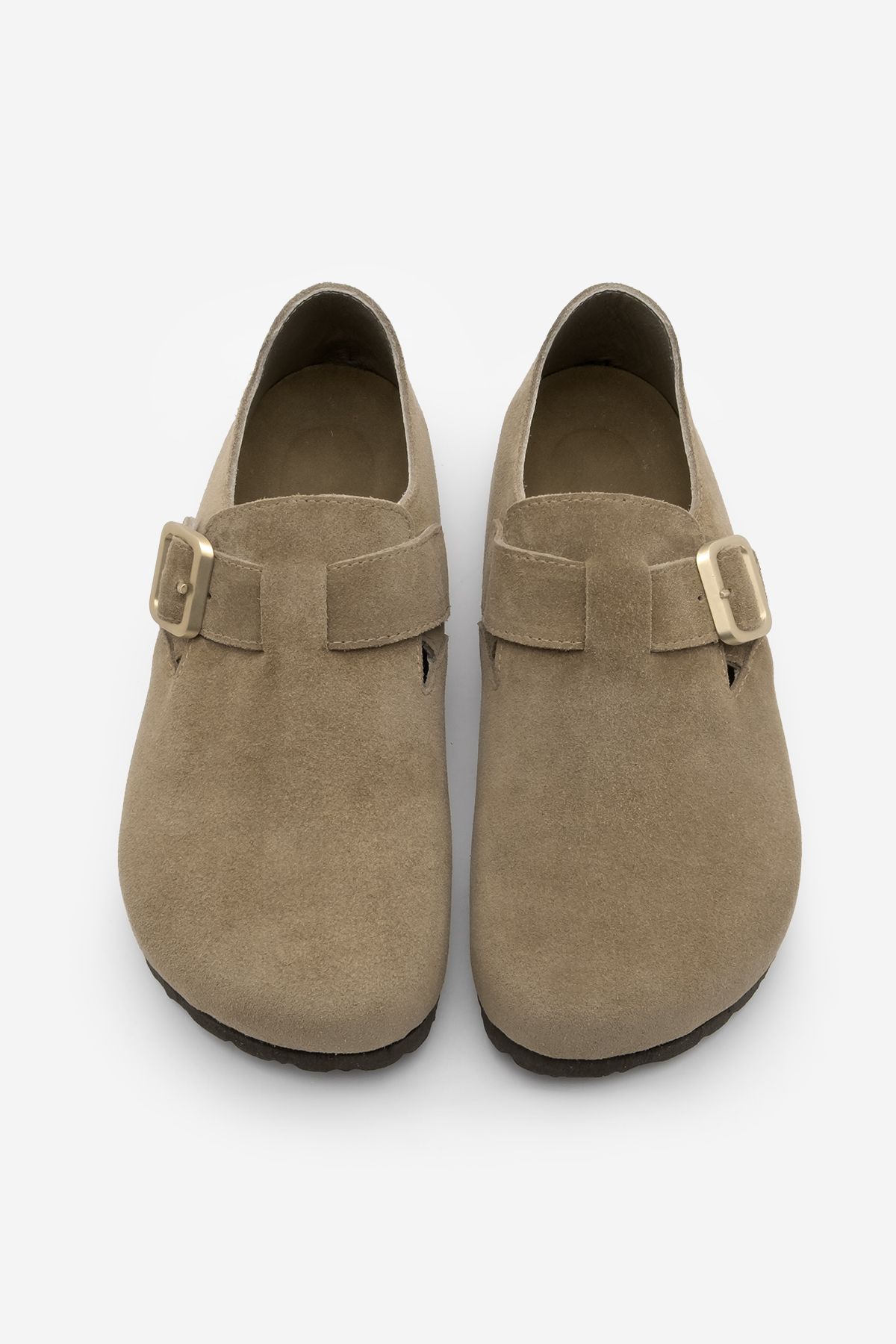 صندل زنانه چرمی واقعی EVA در پشت پایه بسته روزانه SABO OLIVE BEFUN TOPRAK SUEDE Marjin