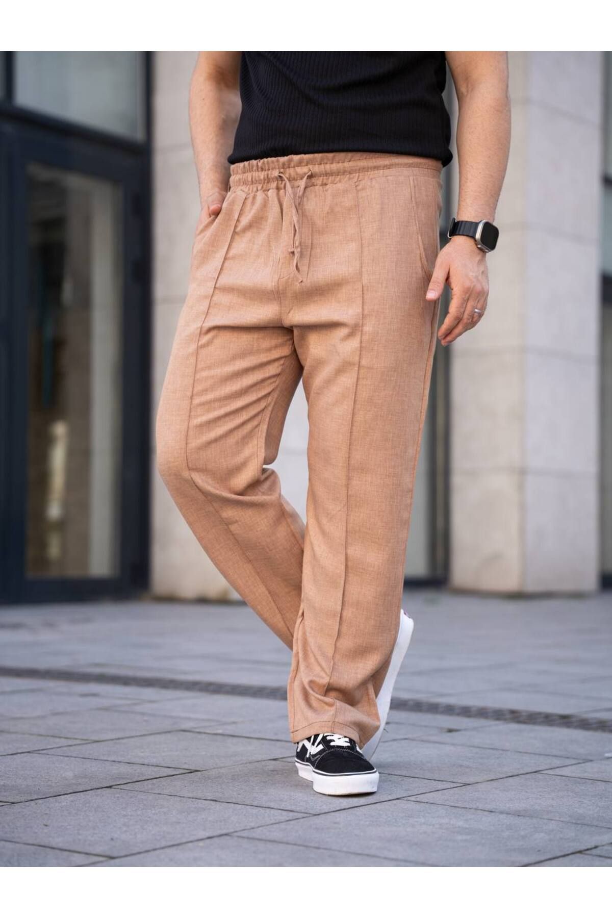 ROBERTO BORNOVA Çımalı Keten Beli Lastikli Baggy Pantolon KP