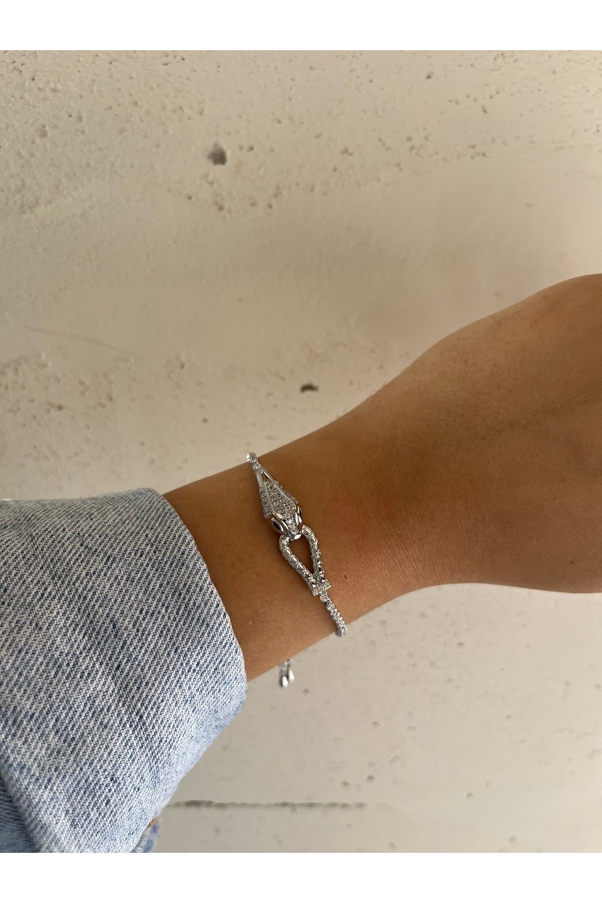 FASHİON JEWELRY Gümüş Renk Yılanlı Asansör Model Bileklik