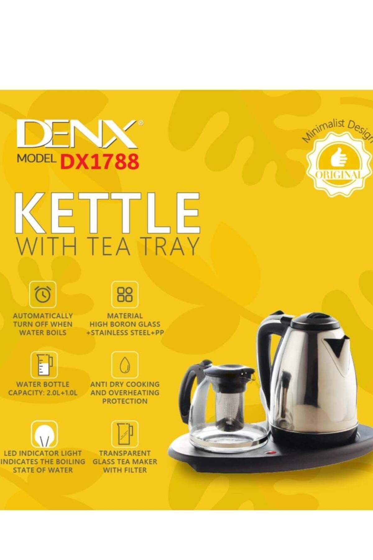 Denx-غلاية كهربائية مع إبريق شاي مع خاصية الإغلاق التلقائي 6