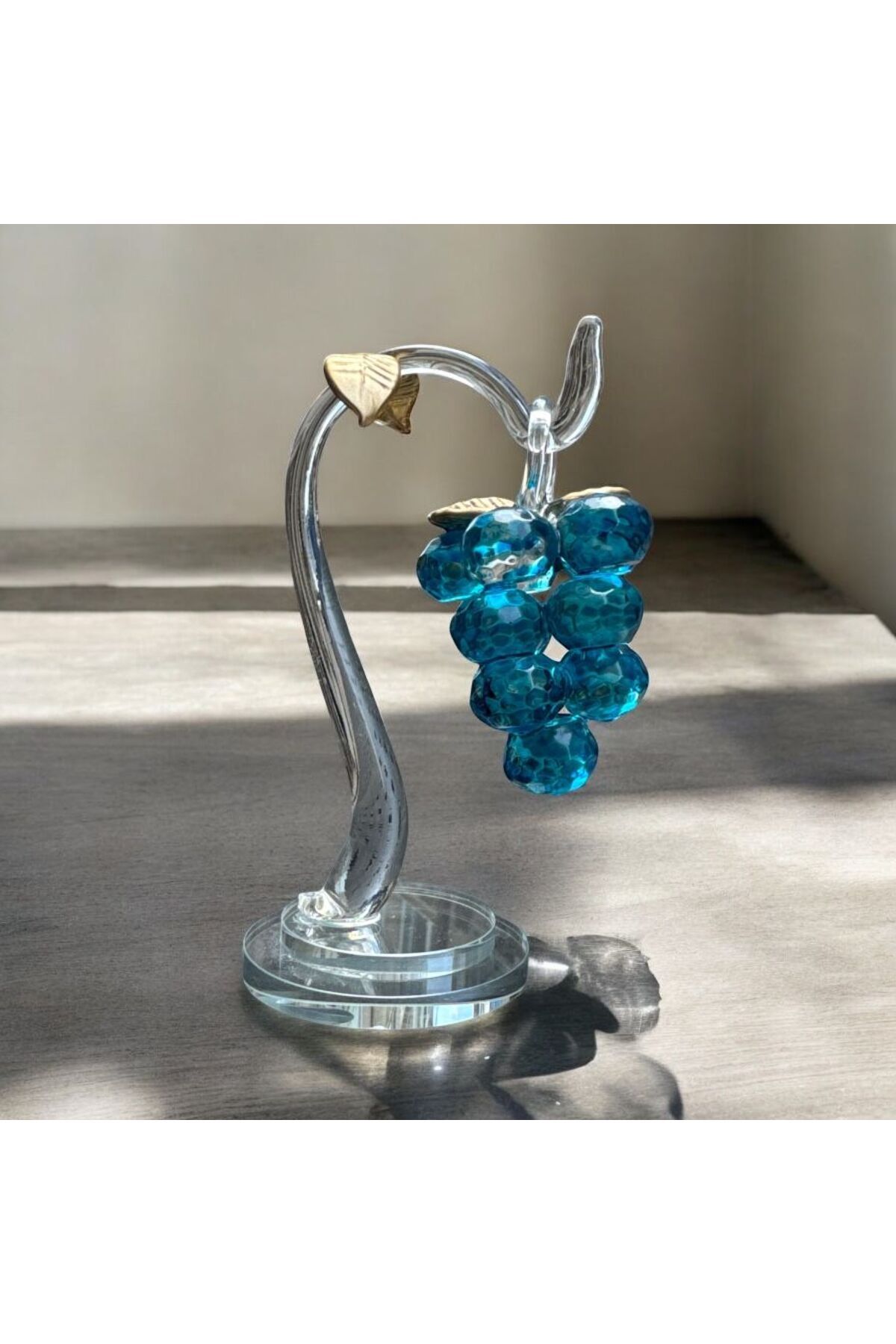 Peramari Dekoratif Kristal Cam Tekli Salkım Üzüm Deniz Mavisi Gold
