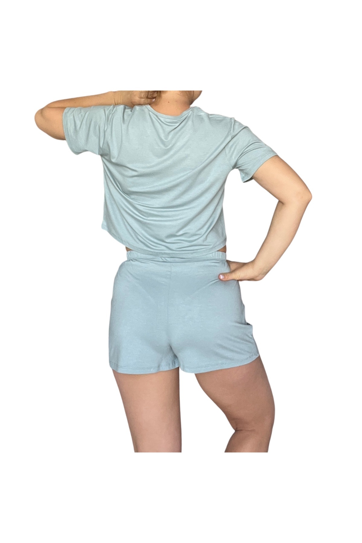 Merlot-T-Shirt Shorts Knitted Pajama Set 4