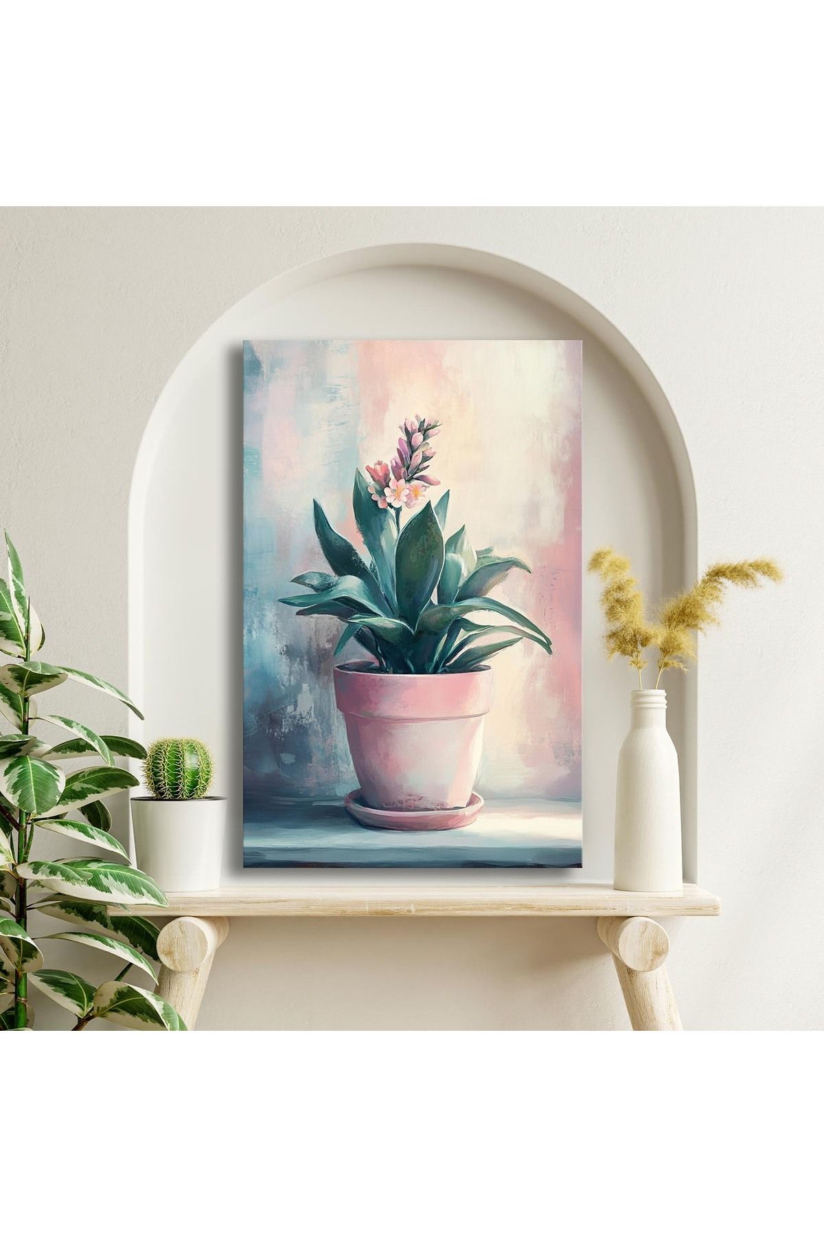 Özgül Grup 45x70 cm Dekoratif Canvas Tablo Saksıda Pembe Çiçek