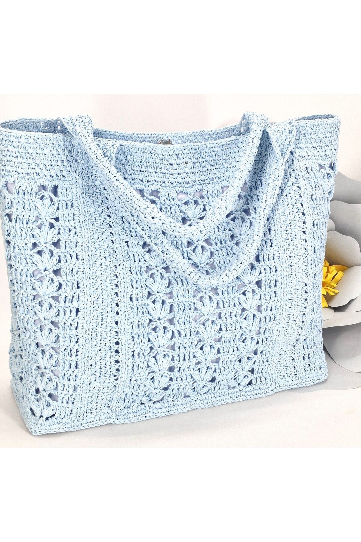 Evitle El Örgüsü Kağıt İp Büyük Boy Plaj&Omuz Çantası