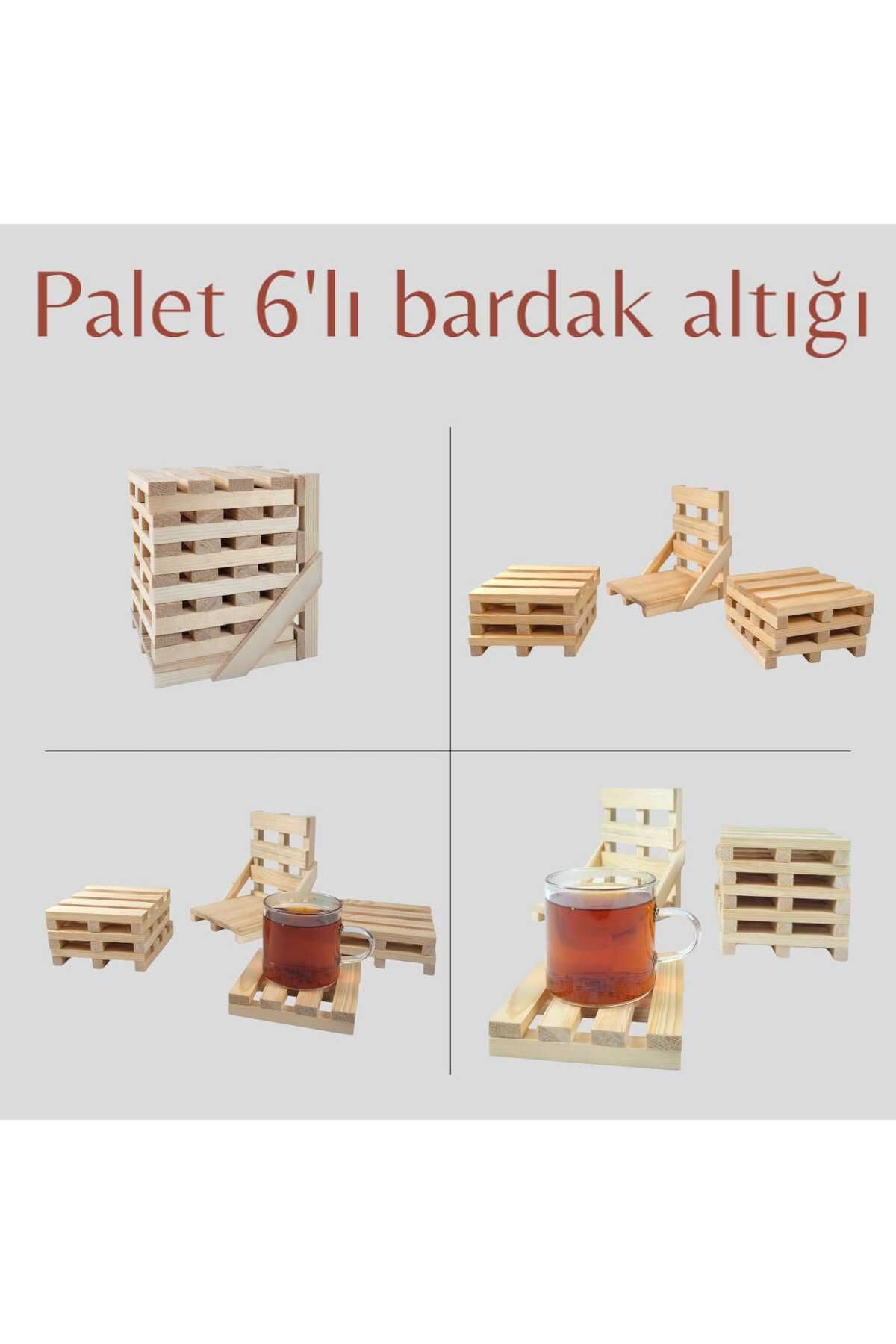 avura Palet ahşap 6'lı bardak altlığı