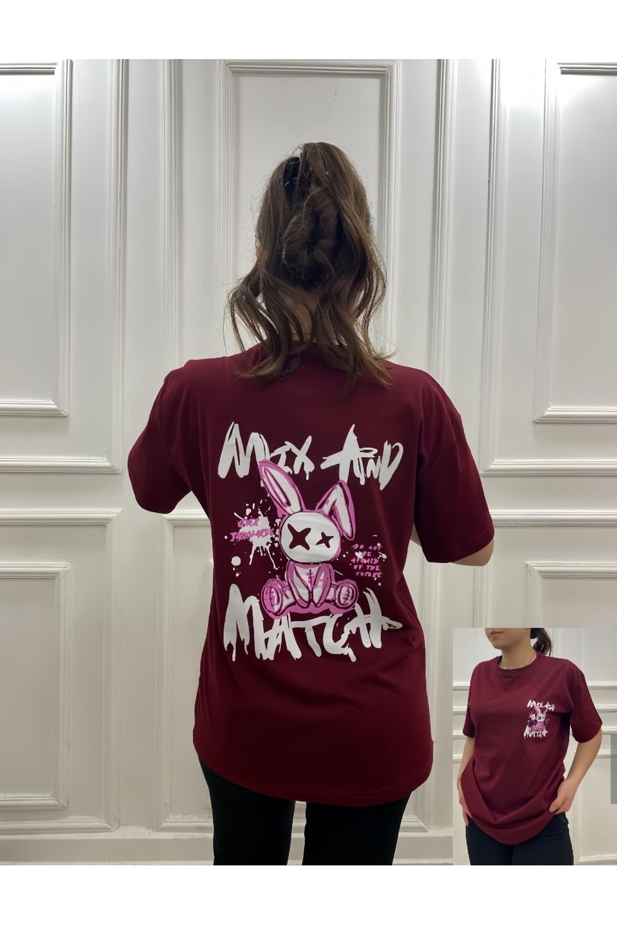 Teodora Demaria Kadın Tavşan Sırt Baskılı Oversize T-Shirt