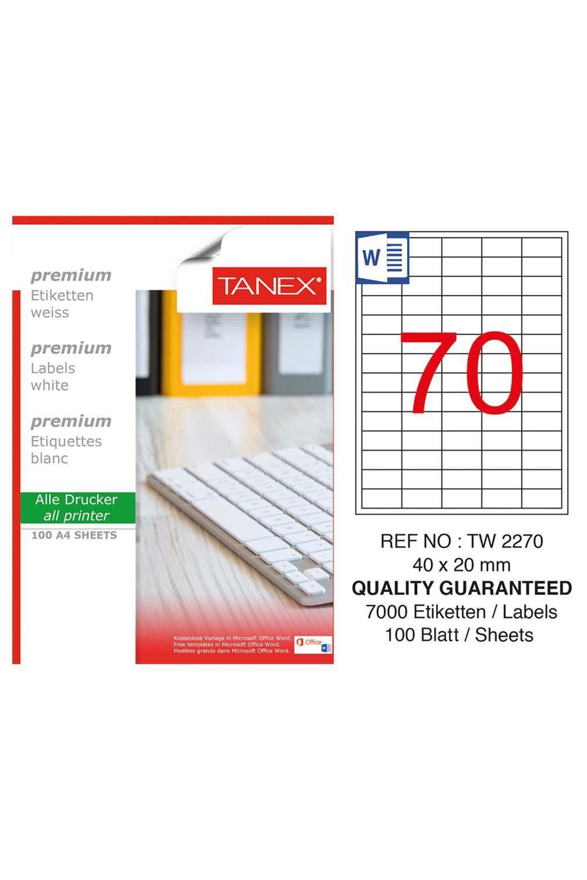 Tanex TW-2270 Yazıcı Etiketi 40 x 20 mm 7.000 Adet - Beyaz