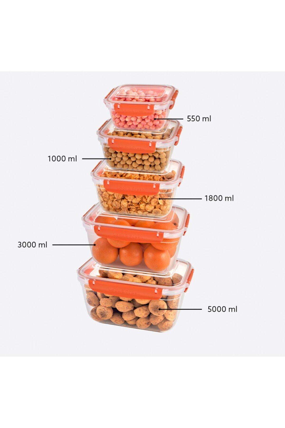 ELDİPA 5'li Master Dikdörtgen Saklama Kabı Seti – 0.55L-1L-1.8L-3L-5L – BPA İçermez – Premium Plastik