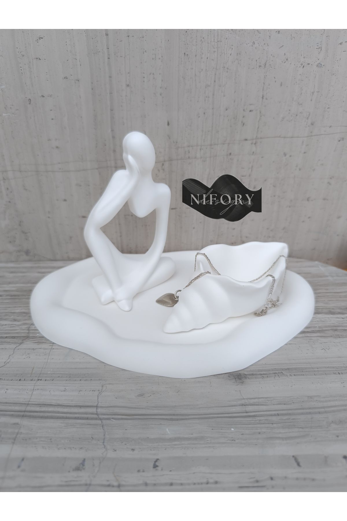 Nifory 520-N0105 Dekoratif Beton Sunum Aksesuar Set Beton Biblo Organizer Takımı Çok Amaçlı Dekoratif Set
